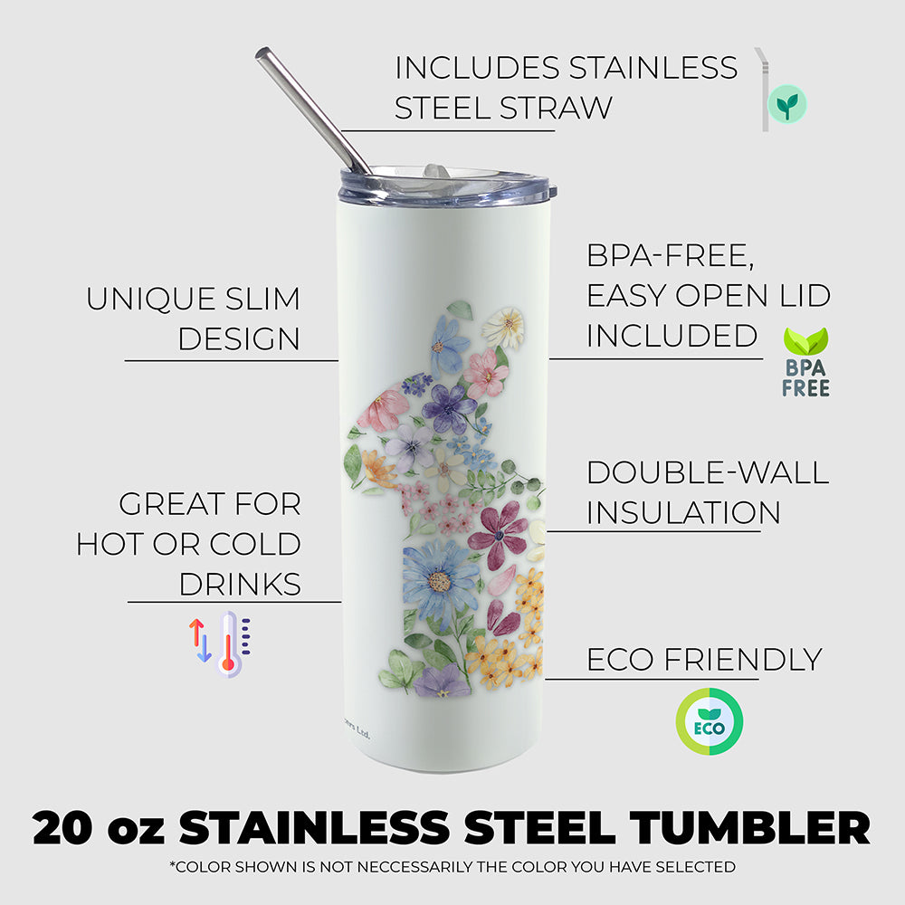 Trend Setters Original (Floral Bunny) Personalized 20 oz Stainless Steel Travel White Tumbler with Straw SSTUMW0175