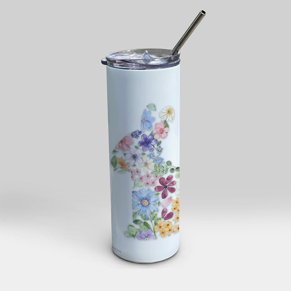 Trend Setters Original (Floral Bunny) Personalized 20 oz Stainless Steel Travel White Tumbler with Straw SSTUMW0175