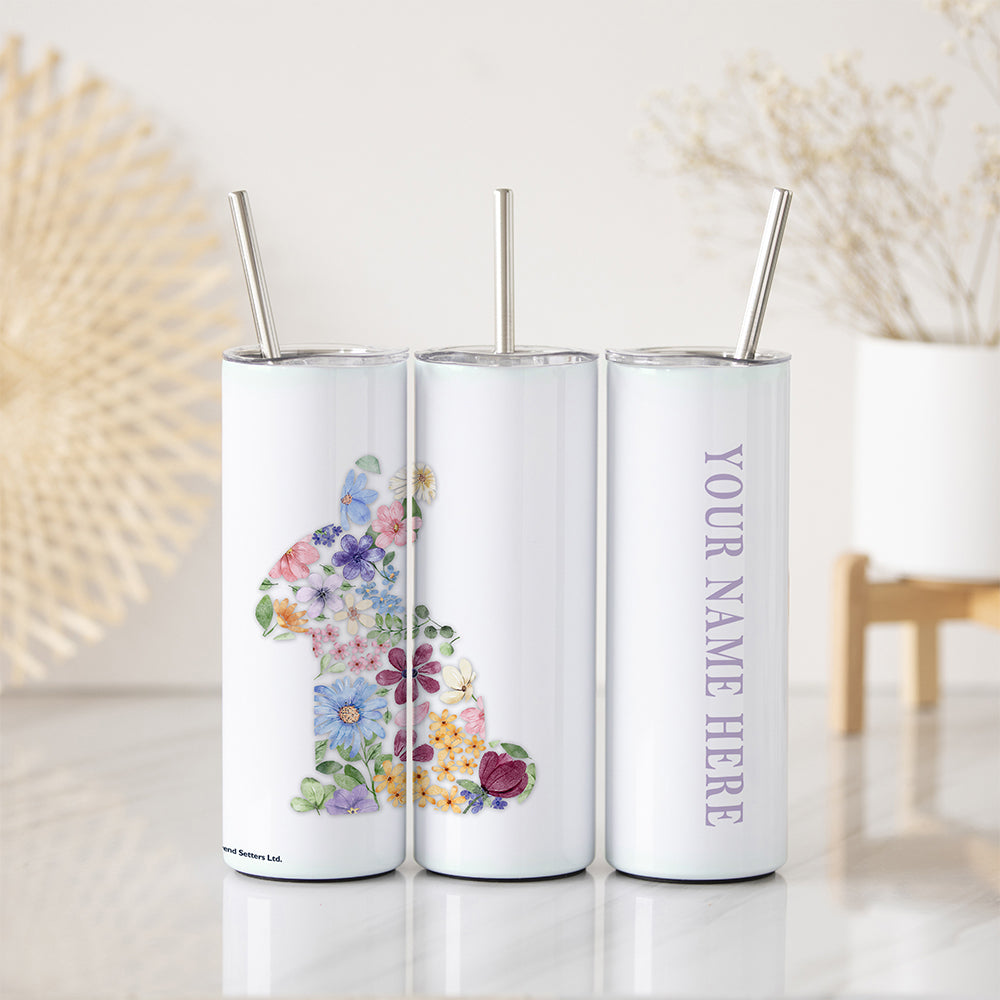 Trend Setters Original (Floral Bunny) Personalized 20 oz Stainless Steel Travel White Tumbler with Straw SSTUMW0175