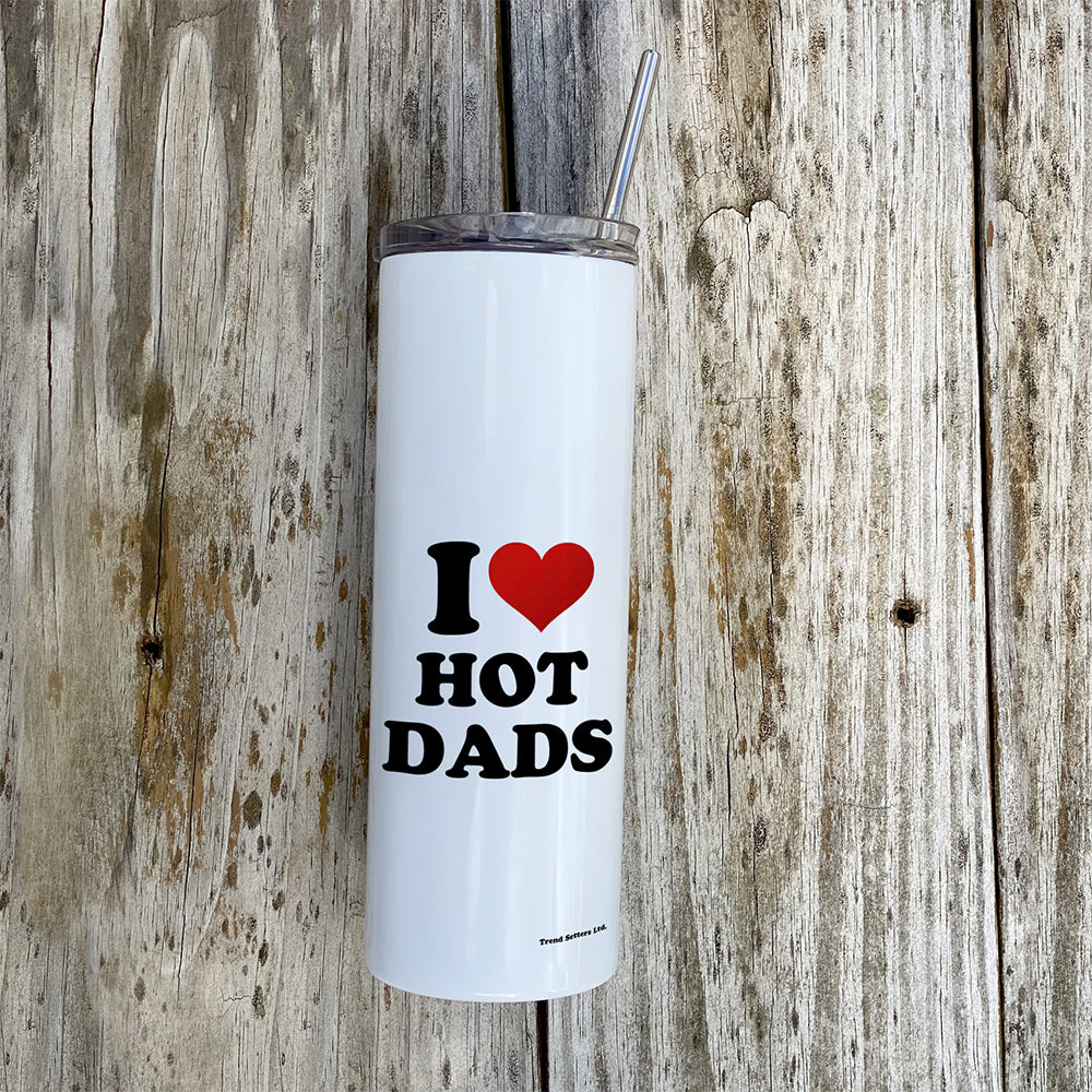 Trend Setters Original (I Heart Hot Dads) 20 oz Stainless Steel Travel White Tumbler with Straw SSTUMW0176