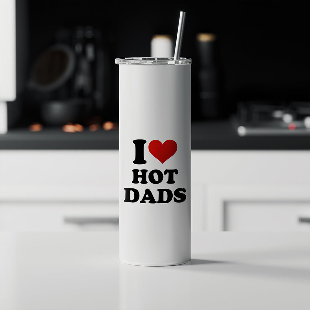 Trend Setters Original (I Heart Hot Dads) 20 oz Stainless Steel Travel White Tumbler with Straw SSTUMW0176