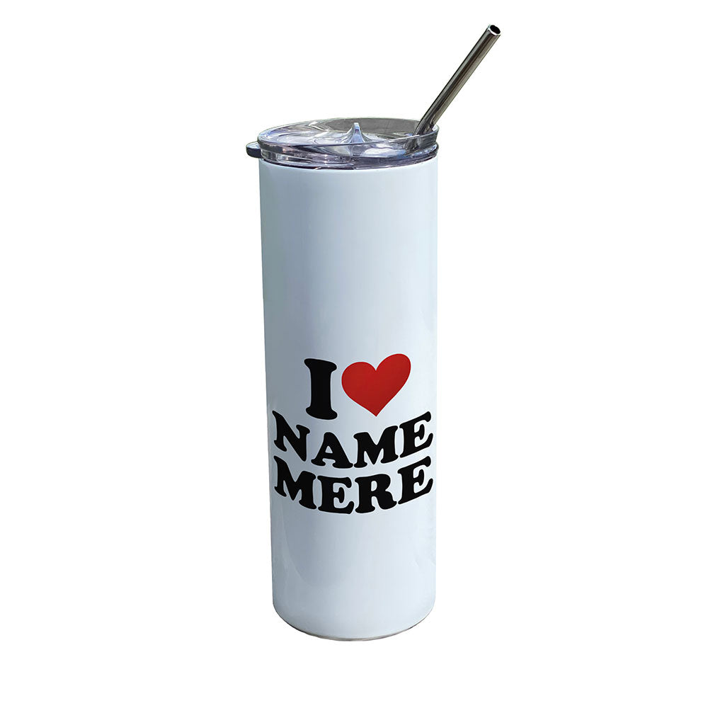 Trend Setters Original (I Heart Custom Name) Personalized 20 oz Stainless Steel Travel White Tumbler with Straw SSTUMW0177