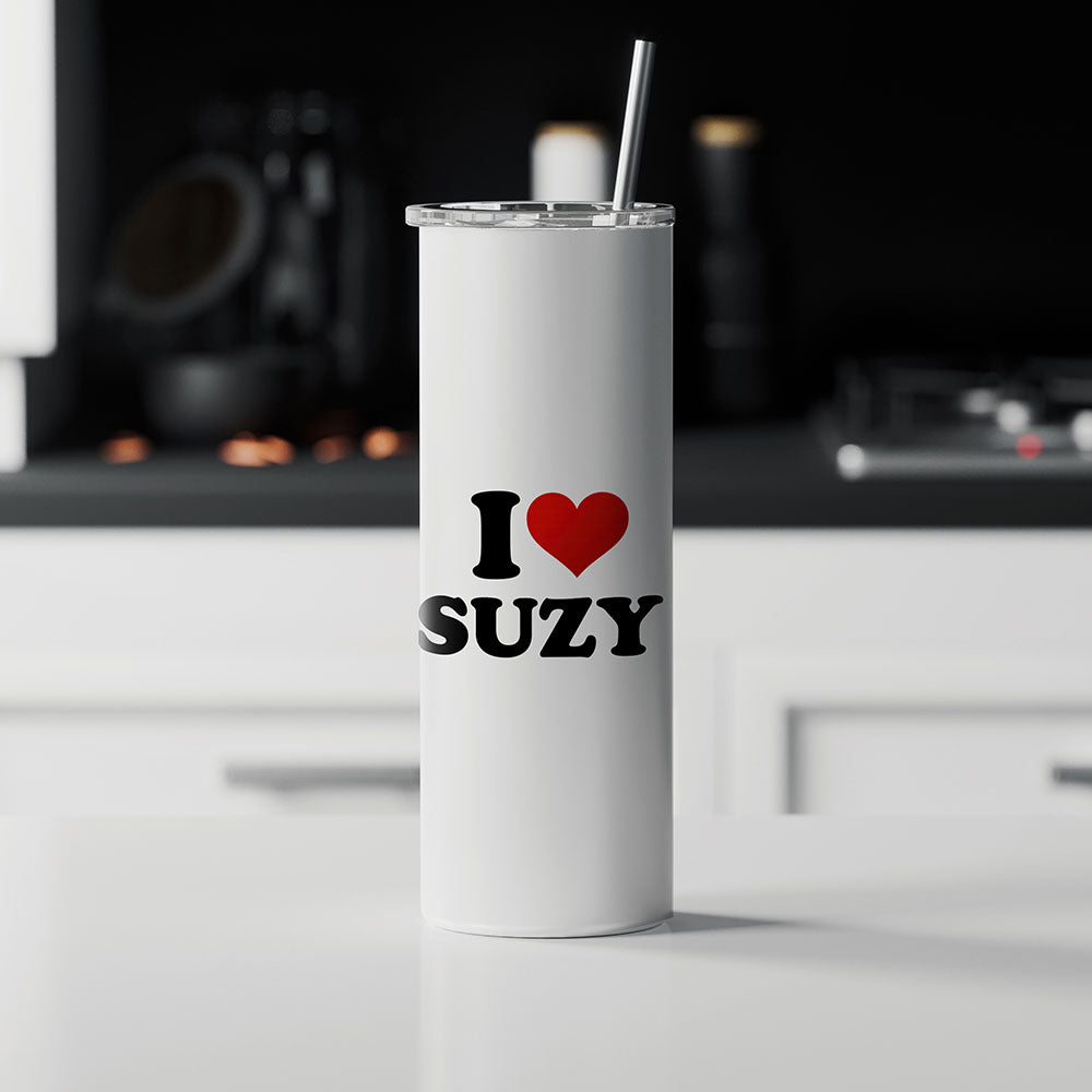Trend Setters Original (I Heart Custom Name) Personalized 20 oz Stainless Steel Travel White Tumbler with Straw SSTUMW0177