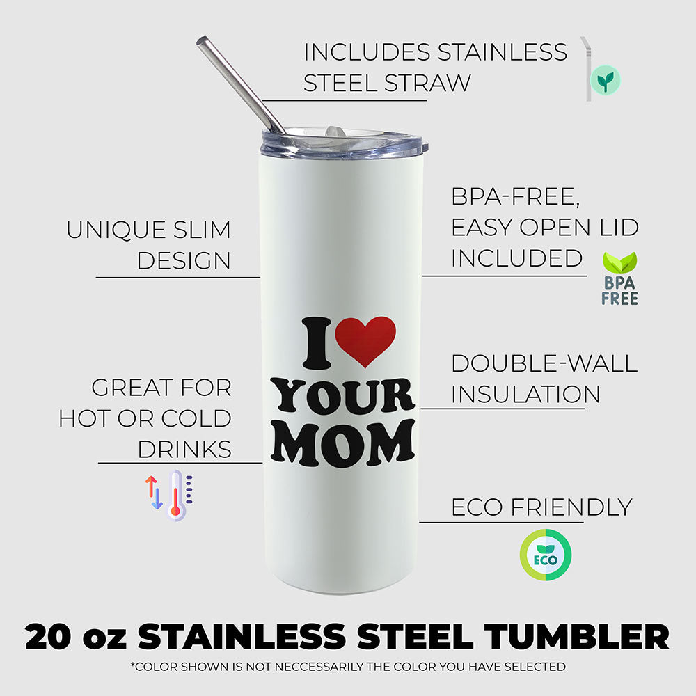 Trend Setters Original (I Heart Custom Name) Personalized 20 oz Stainless Steel Travel White Tumbler with Straw SSTUMW0177