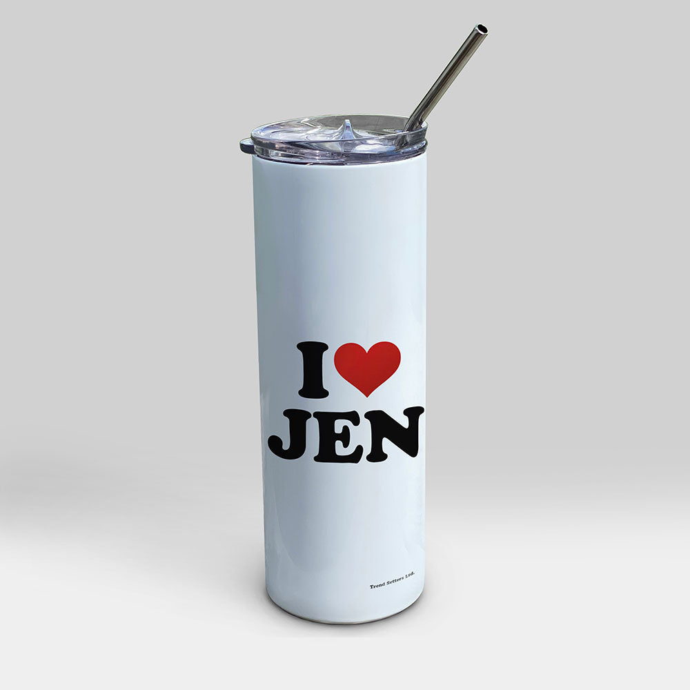 Trend Setters Original (I Heart Custom Name) Personalized 20 oz Stainless Steel Travel White Tumbler with Straw SSTUMW0177