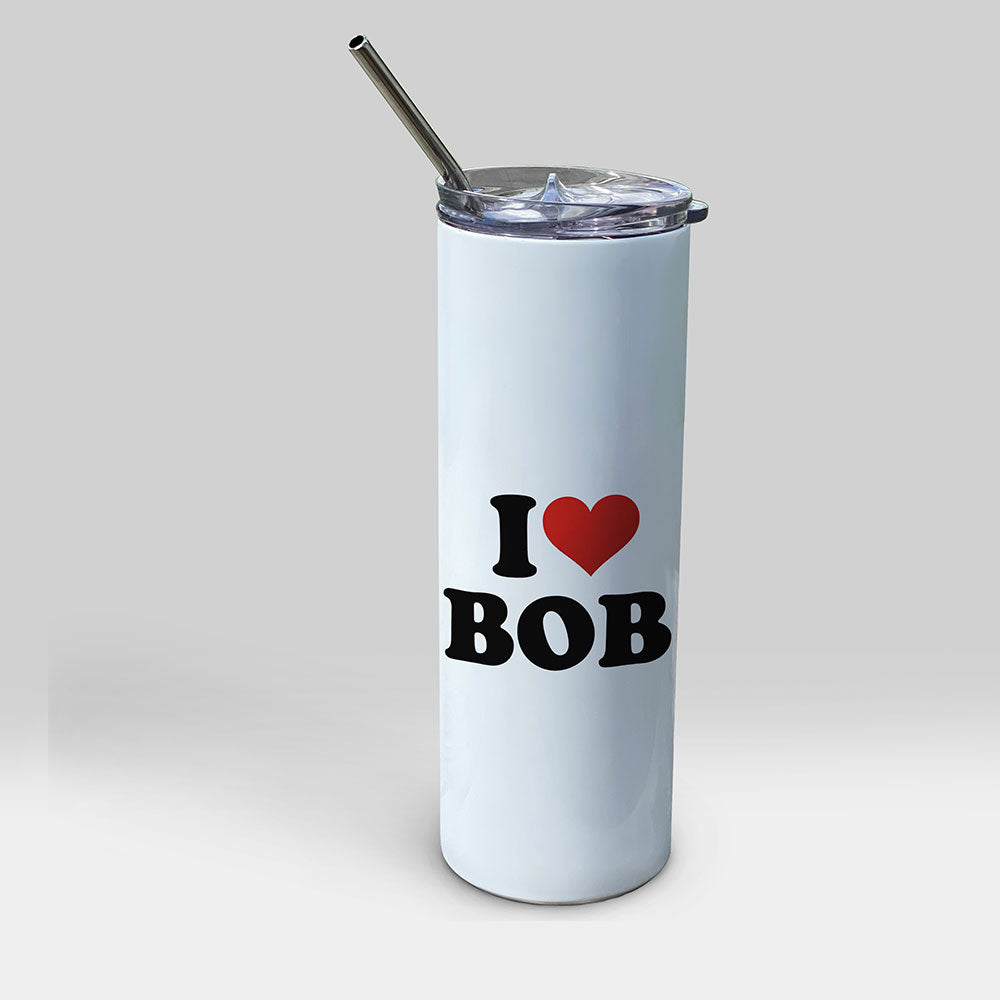 Trend Setters Original (I Heart Custom Name) Personalized 20 oz Stainless Steel Travel White Tumbler with Straw SSTUMW0177