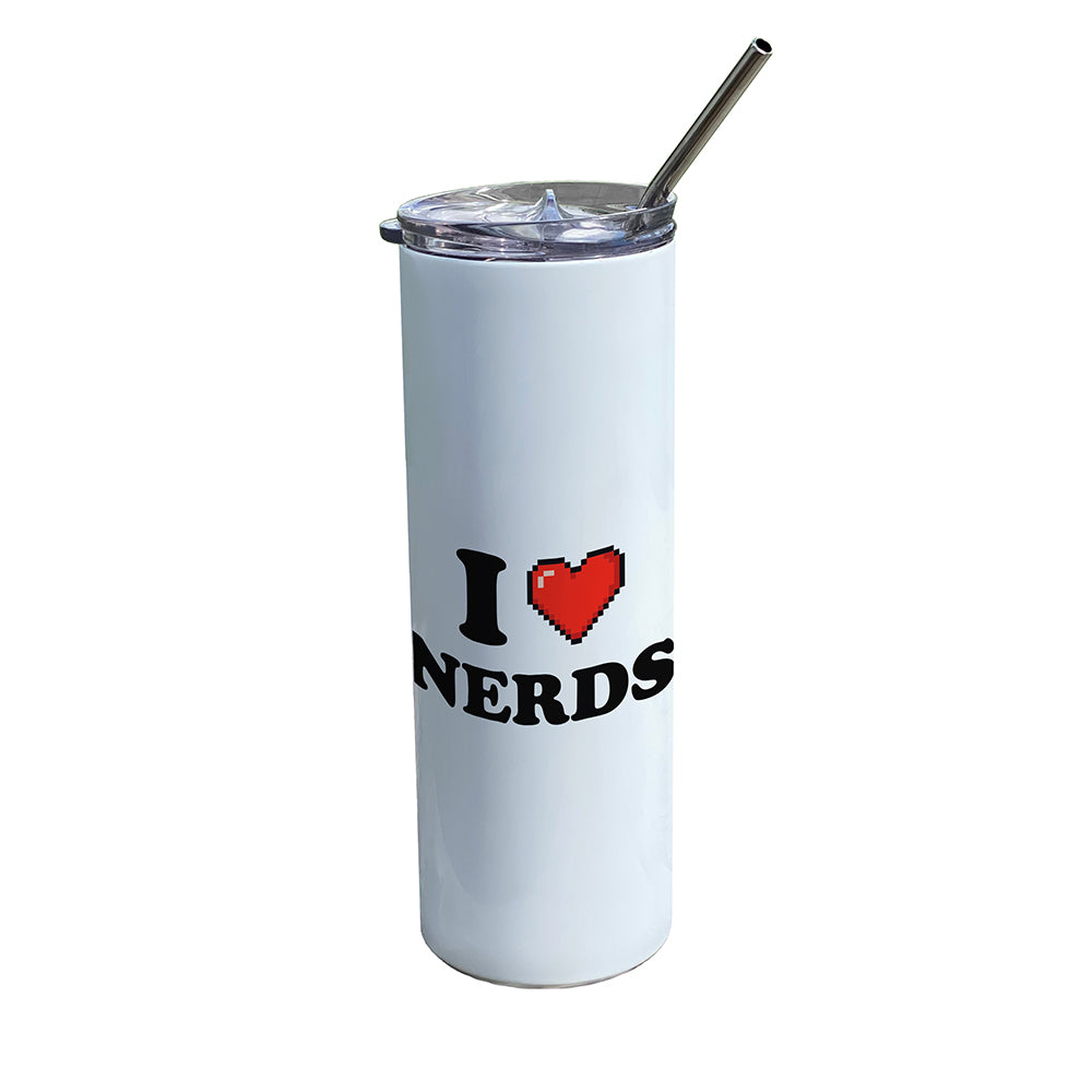 Trend Setters Original (I Heart Nerds) 20 oz Stainless Steel Travel White Tumbler with Straw SSTUMW0178
