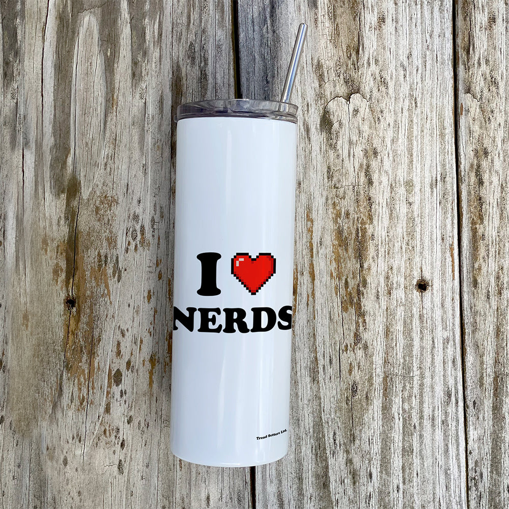 Trend Setters Original (I Heart Nerds) 20 oz Stainless Steel Travel White Tumbler with Straw SSTUMW0178
