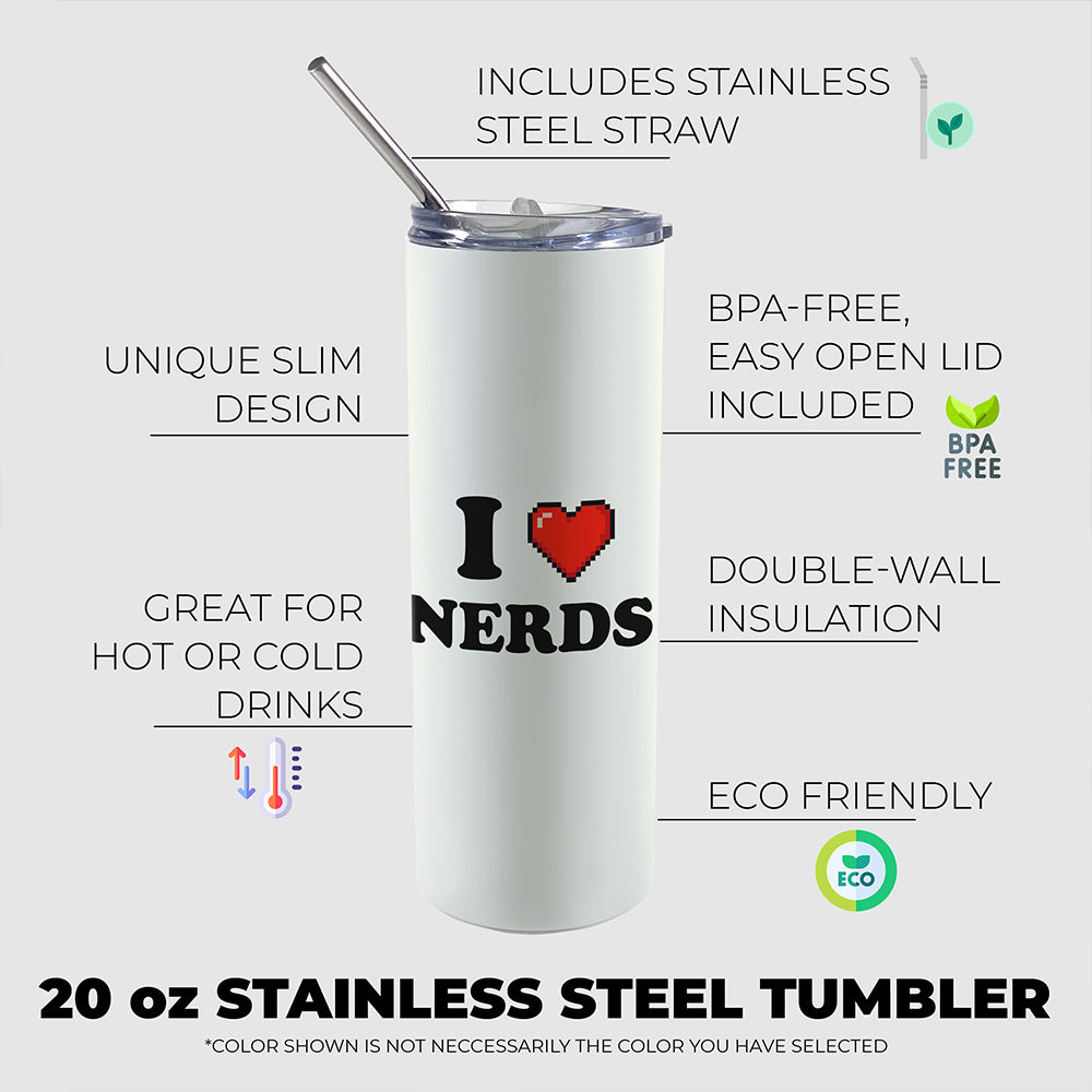Trend Setters Original (I Heart Nerds) 20 oz Stainless Steel Travel White Tumbler with Straw SSTUMW0178
