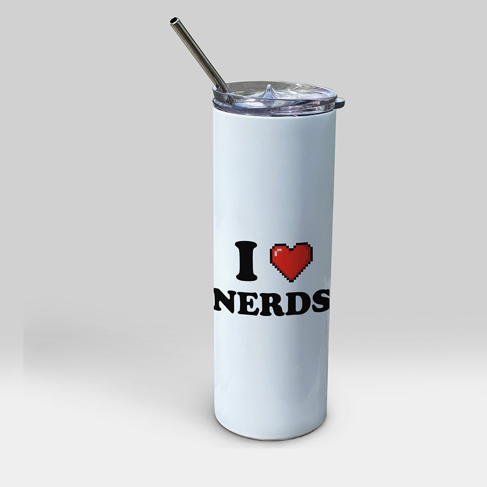 Trend Setters Original (I Heart Nerds) 20 oz Stainless Steel Travel White Tumbler with Straw SSTUMW0178