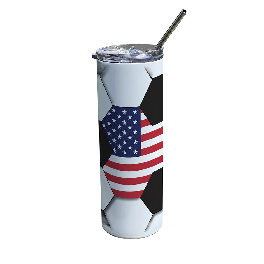 Trend Setters Original (Soccer Flag) Personalized 20 oz Stainless Steel Travel White Tumbler with Straw SSTUMW0179
