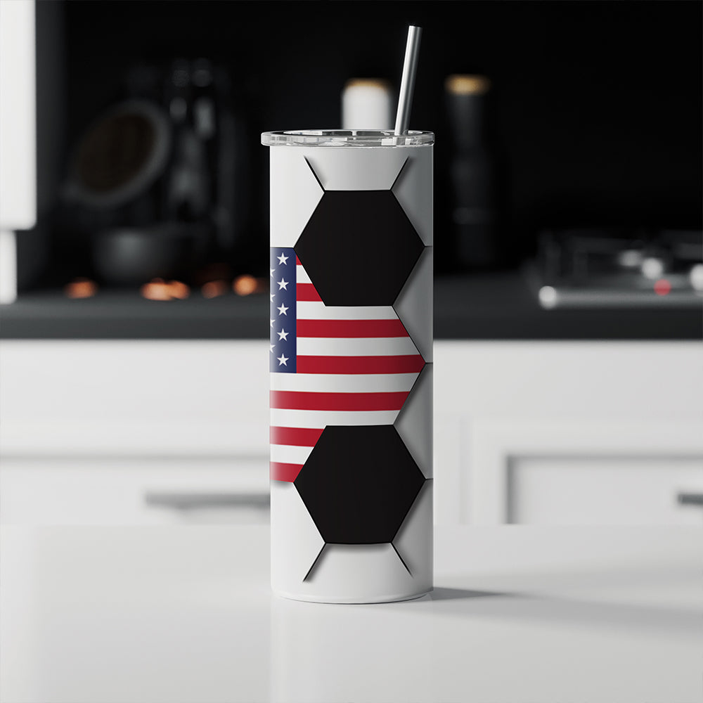 Trend Setters Original (Soccer Flag) Personalized 20 oz Stainless Steel Travel White Tumbler with Straw SSTUMW0179