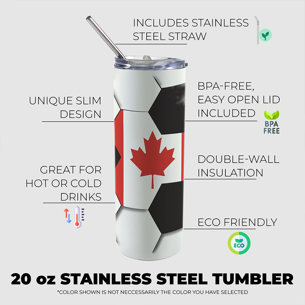 Trend Setters Original (Soccer Flag) Personalized 20 oz Stainless Steel Travel White Tumbler with Straw SSTUMW0179