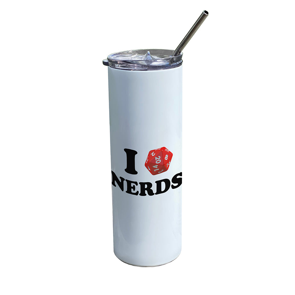 Trend Setters Original (I D20 Nerds) 20 oz Stainless Steel Travel White Tumbler with Straw SSTUMW0181