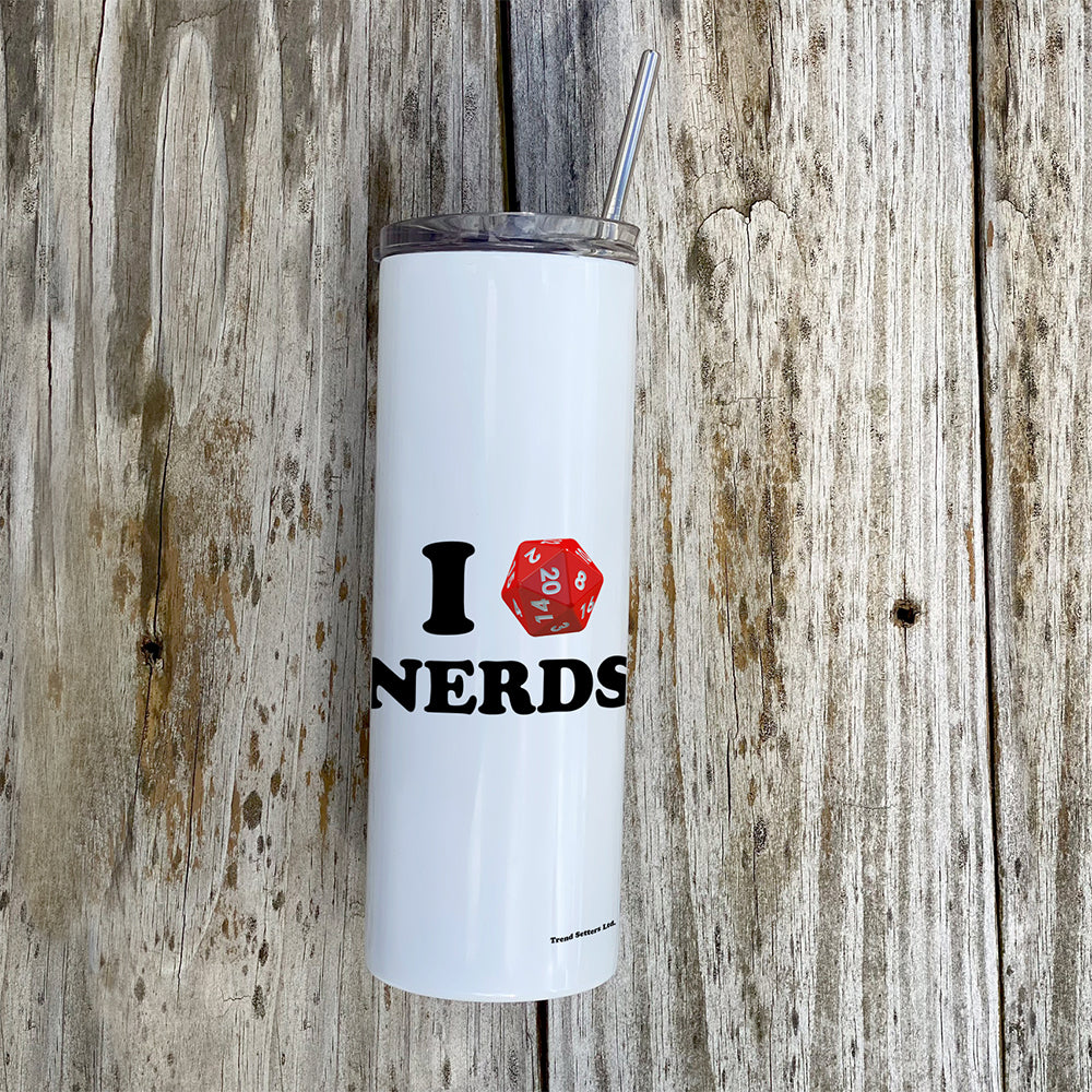 Trend Setters Original (I D20 Nerds) 20 oz Stainless Steel Travel White Tumbler with Straw SSTUMW0181