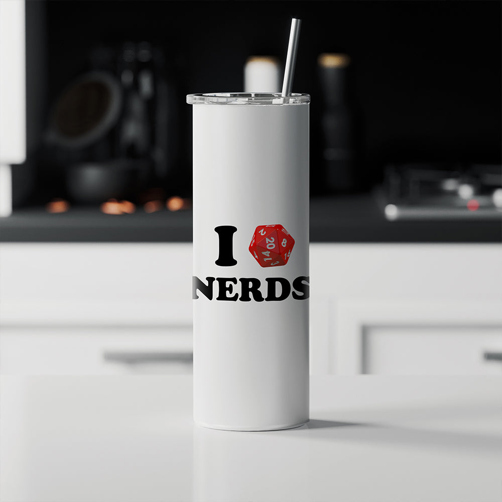 Trend Setters Original (I D20 Nerds) 20 oz Stainless Steel Travel White Tumbler with Straw SSTUMW0181