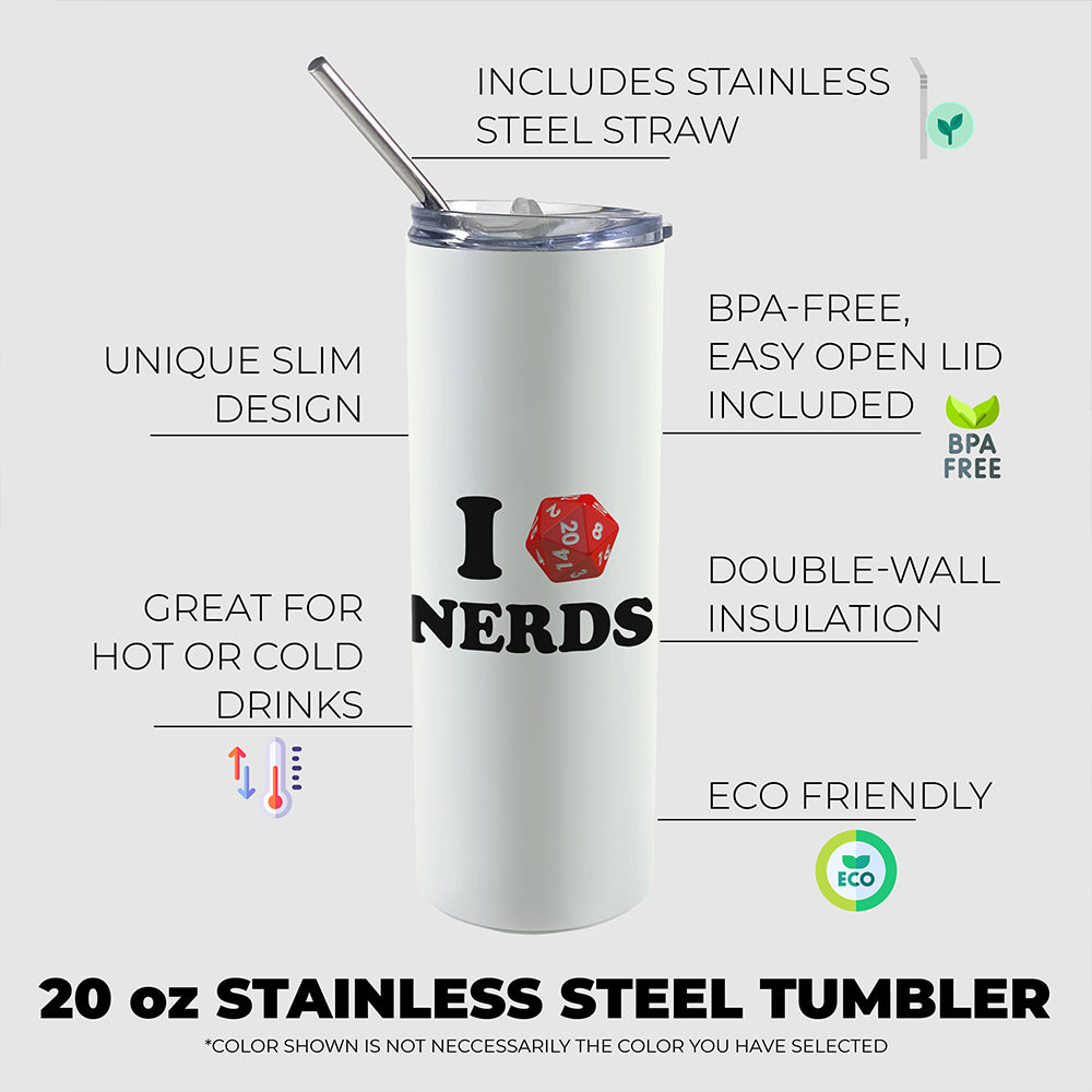 Trend Setters Original (I D20 Nerds) 20 oz Stainless Steel Travel White Tumbler with Straw SSTUMW0181