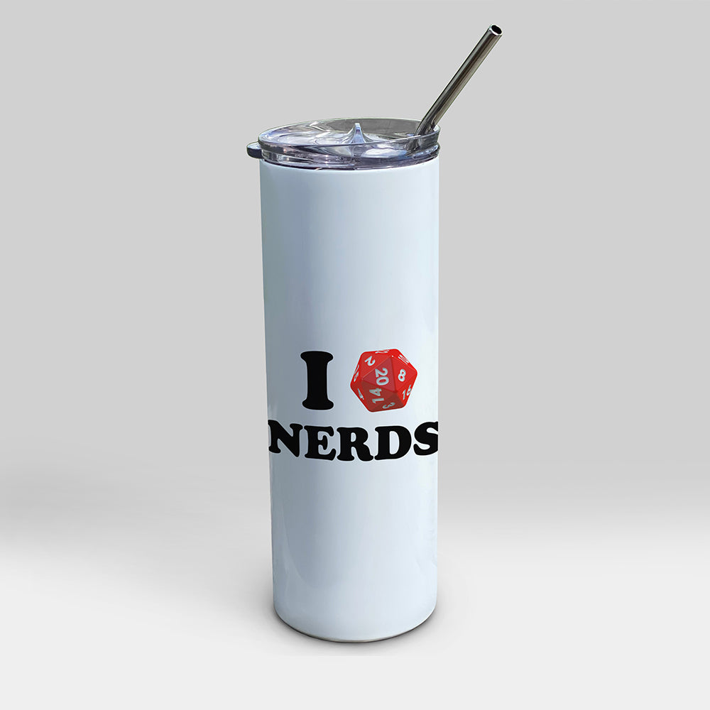 Trend Setters Original (I D20 Nerds) 20 oz Stainless Steel Travel White Tumbler with Straw SSTUMW0181