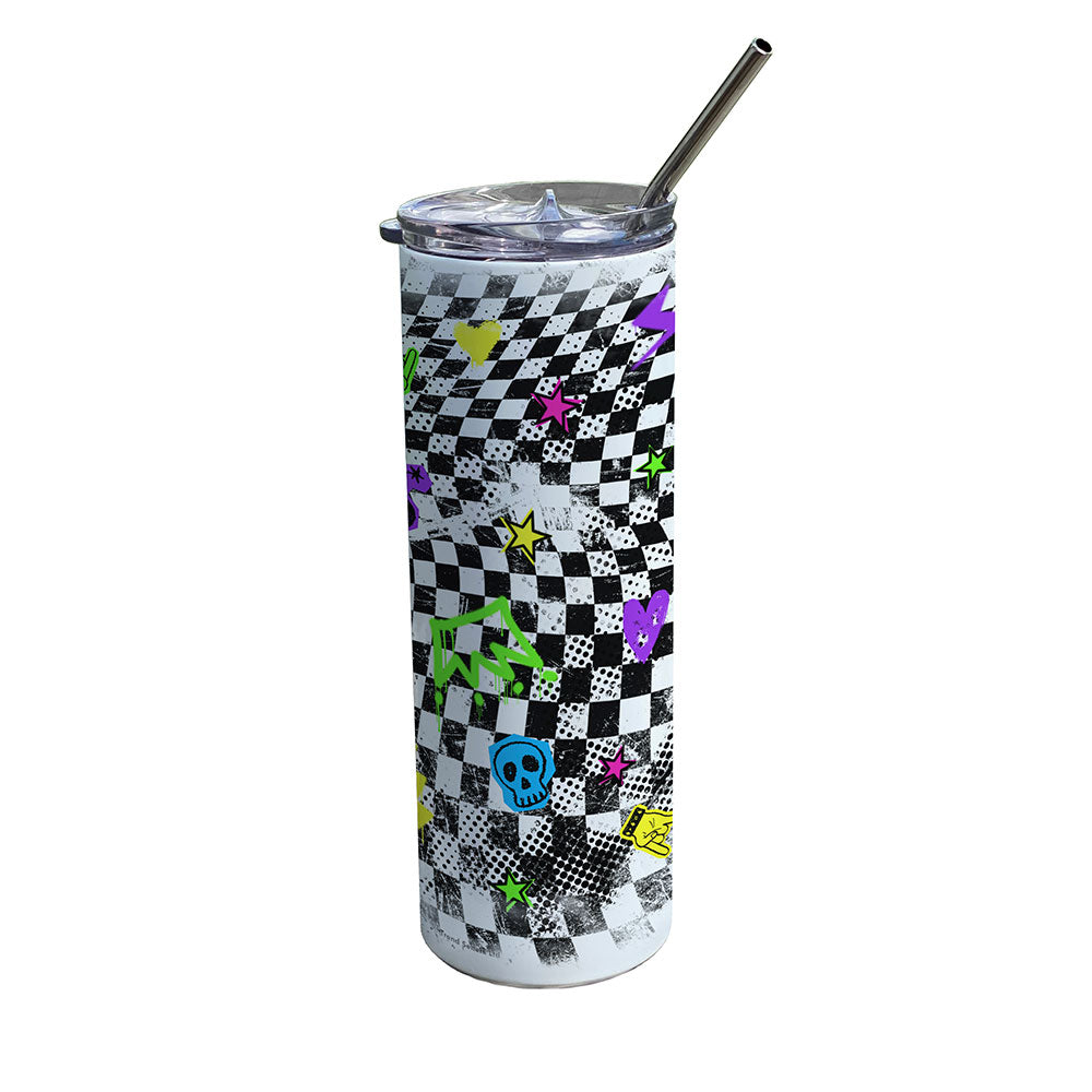 Trend Setters Original (Punk Checkerboard) 20 oz Stainless Steel Travel White Tumbler with Straw SSTUMW0183