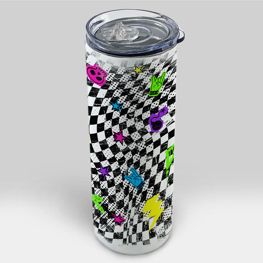 Trend Setters Original (Punk Checkerboard) 20 oz Stainless Steel Travel White Tumbler with Straw SSTUMW0183