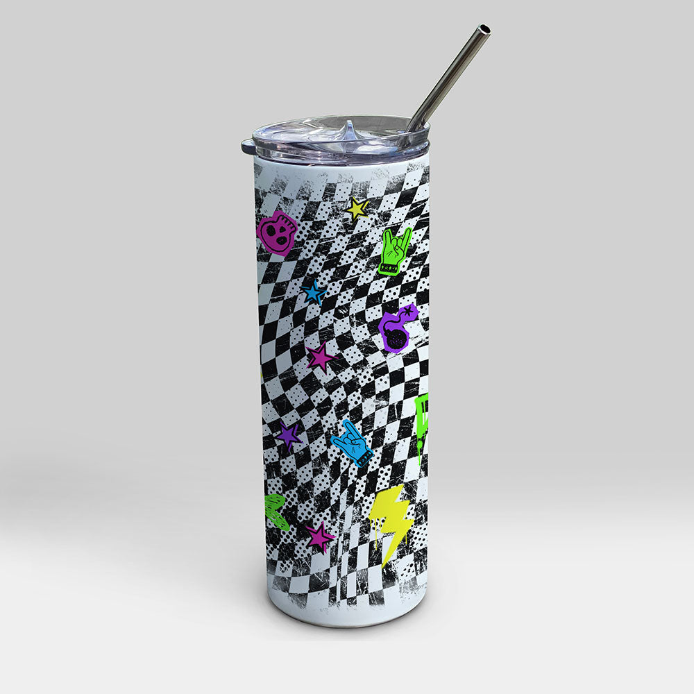 Trend Setters Original (Punk Checkerboard) 20 oz Stainless Steel Travel White Tumbler with Straw SSTUMW0183