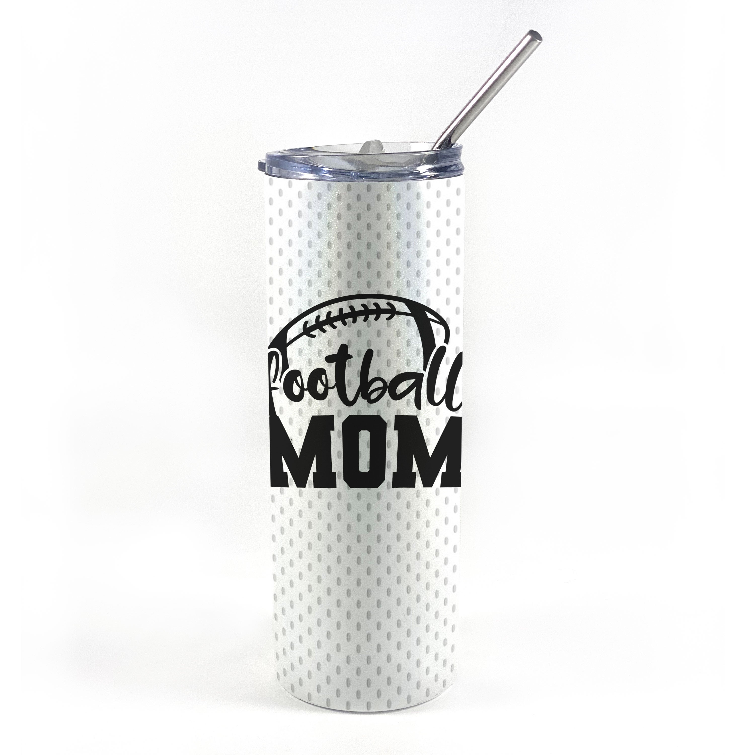 Trend Setters Original (Football Mom - Personalized) 20 Oz Stainless Steel Travel Tumbler with Straw (White Iridescent)