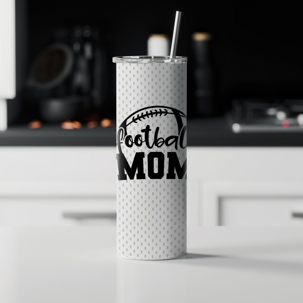Trend Setters Original (Football Mom - Personalized) 20 Oz Stainless Steel Travel Tumbler with Straw (White Iridescent)