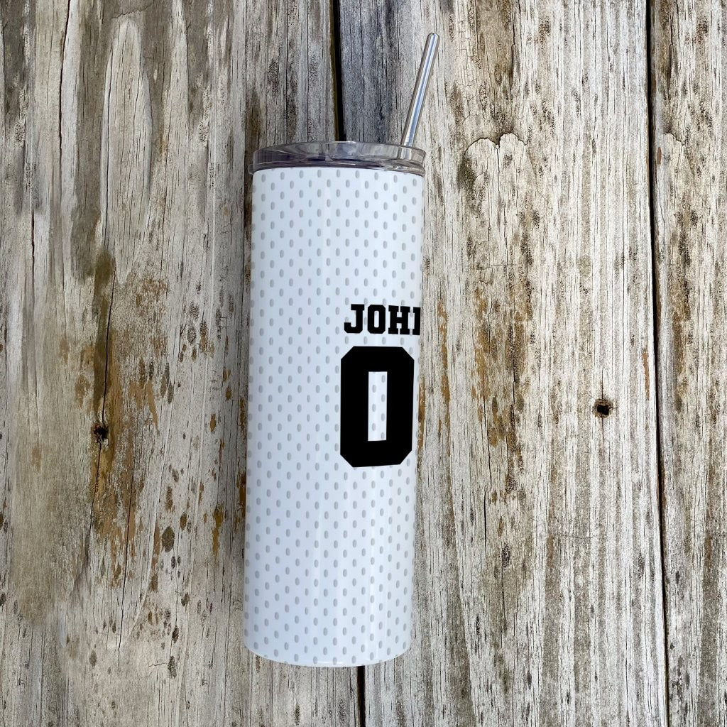 Trend Setters Original (Football Mom - Personalized) 20 Oz Stainless Steel Travel Tumbler with Straw (White Iridescent)