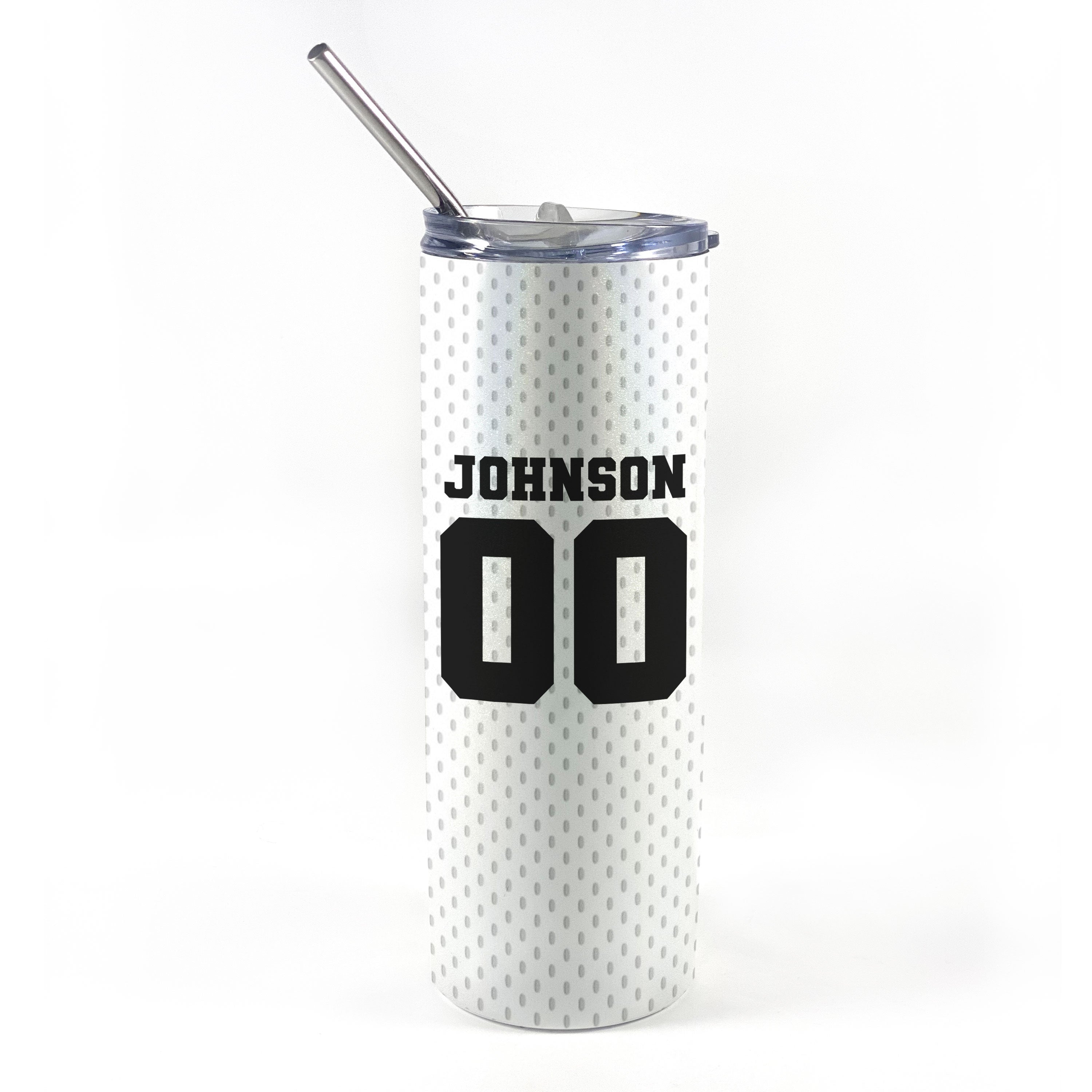 Trend Setters Original (Football Mom - Personalized) 20 Oz Stainless Steel Travel Tumbler with Straw (White Iridescent)