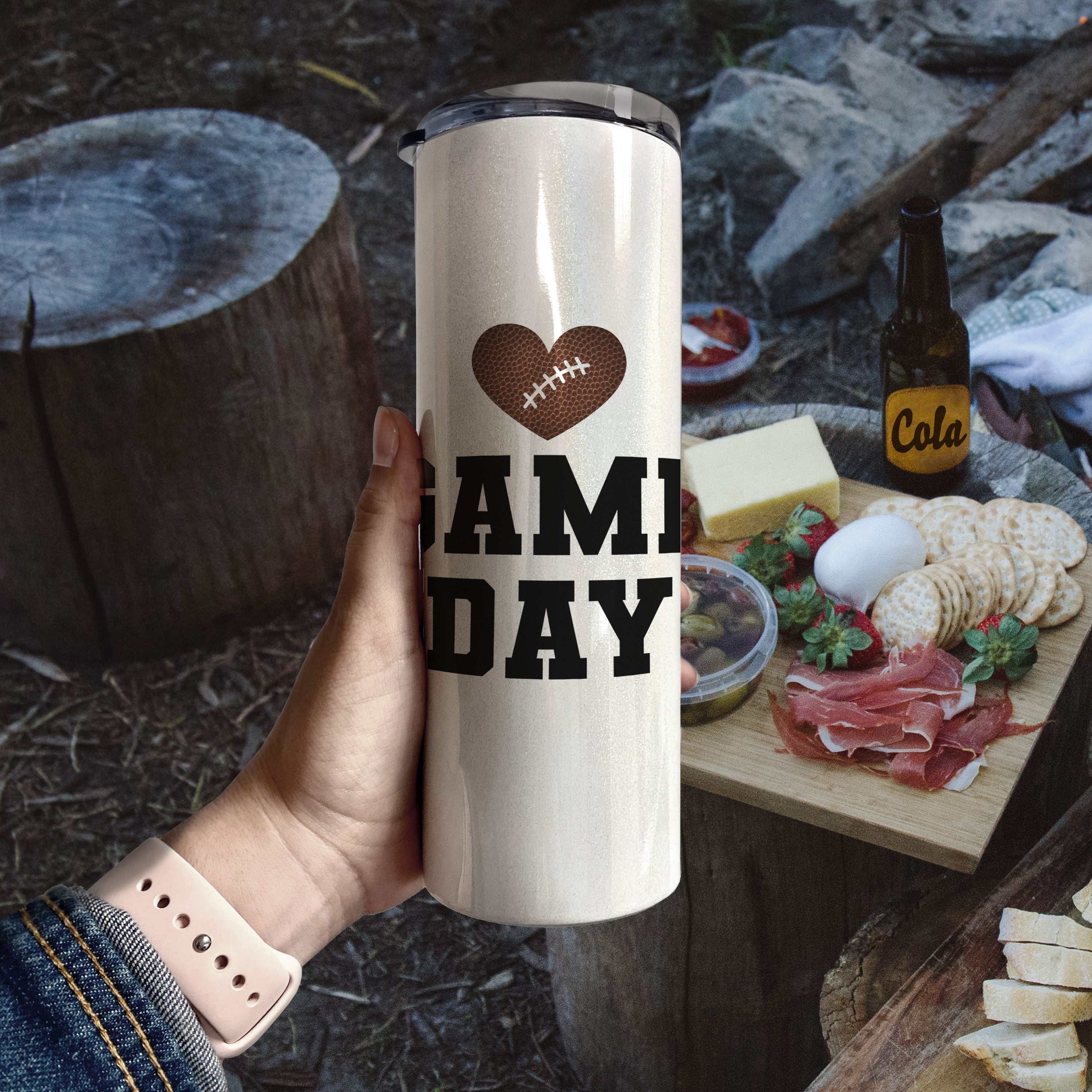 Sports Collection (Football Game Day - Personalized) 20 Oz Stainless Steel Travel Tumbler with Straw