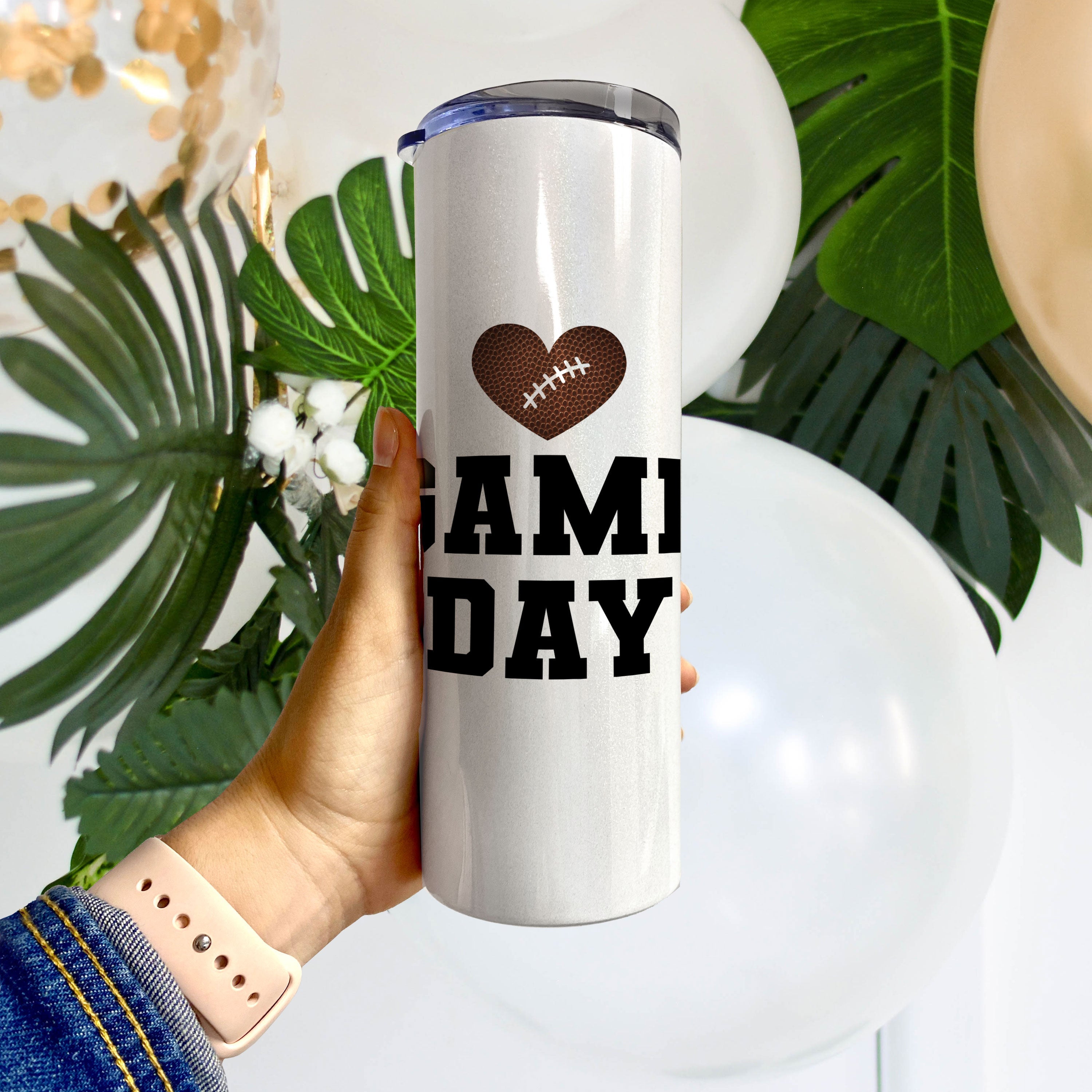 Sports Collection (Football Game Day - Personalized) 20 Oz Stainless Steel Travel Tumbler with Straw