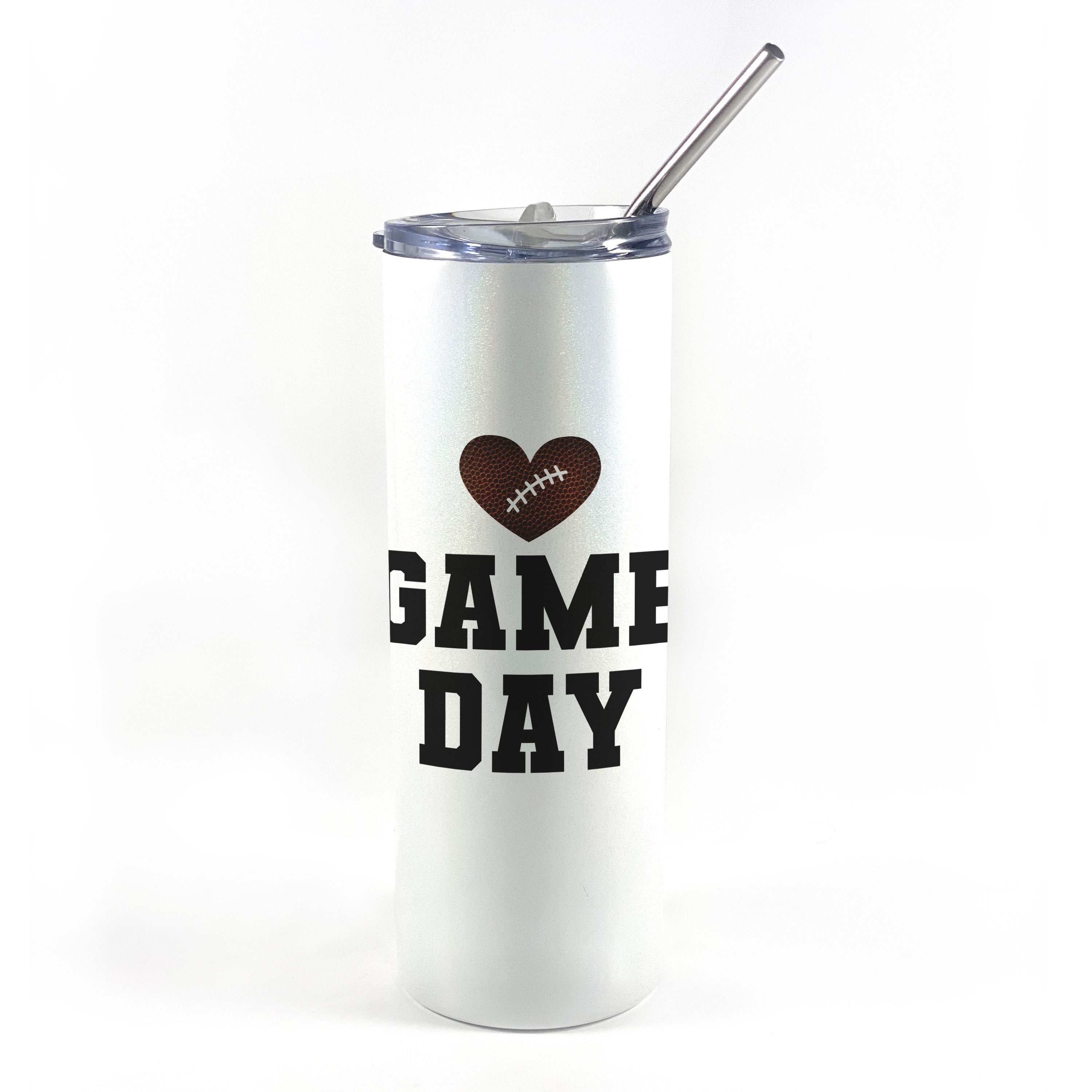 Sports Collection (Football Game Day - Personalized) 20 Oz Stainless Steel Travel Tumbler with Straw