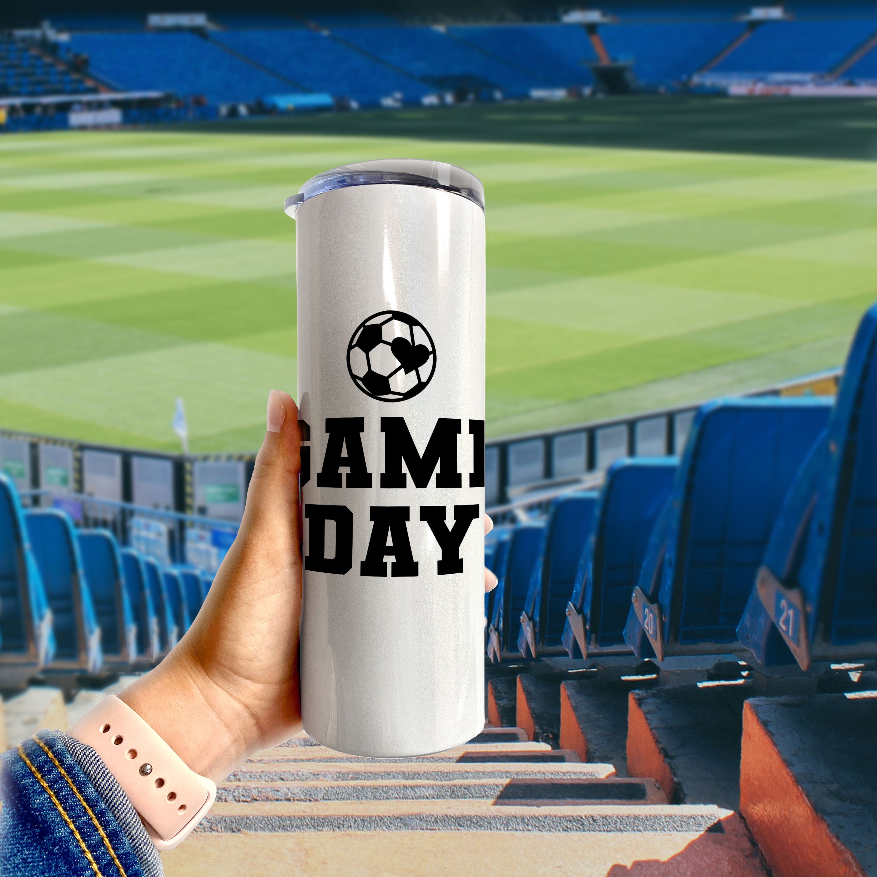 Sports Collection (Soccer Game Day - Personalized) 20 Oz Stainless Steel Travel Tumbler with Straw