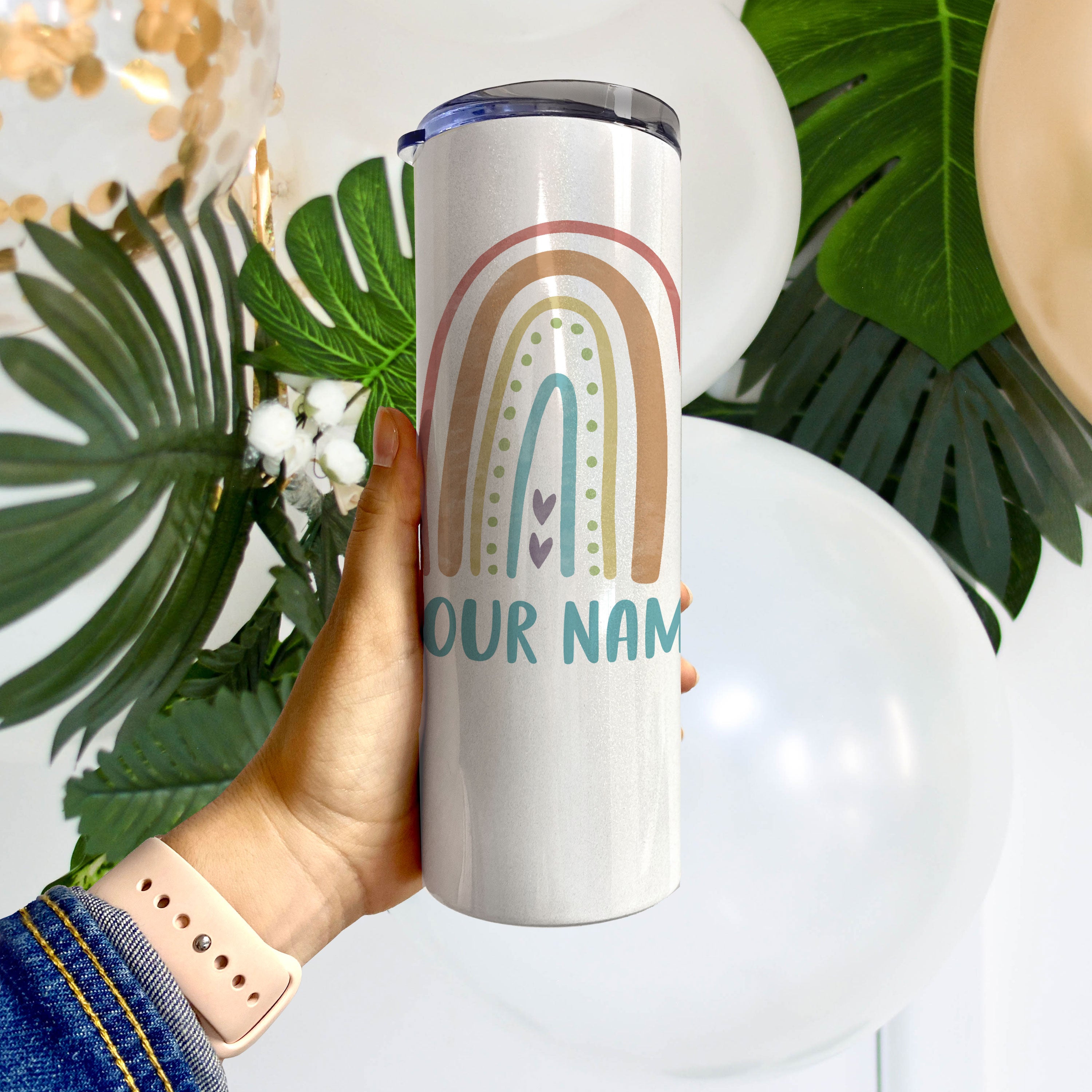 Trend Setters Original (Boho Rainbow - Personalized) 20 Oz Stainless Steel Travel Tumbler with Straw