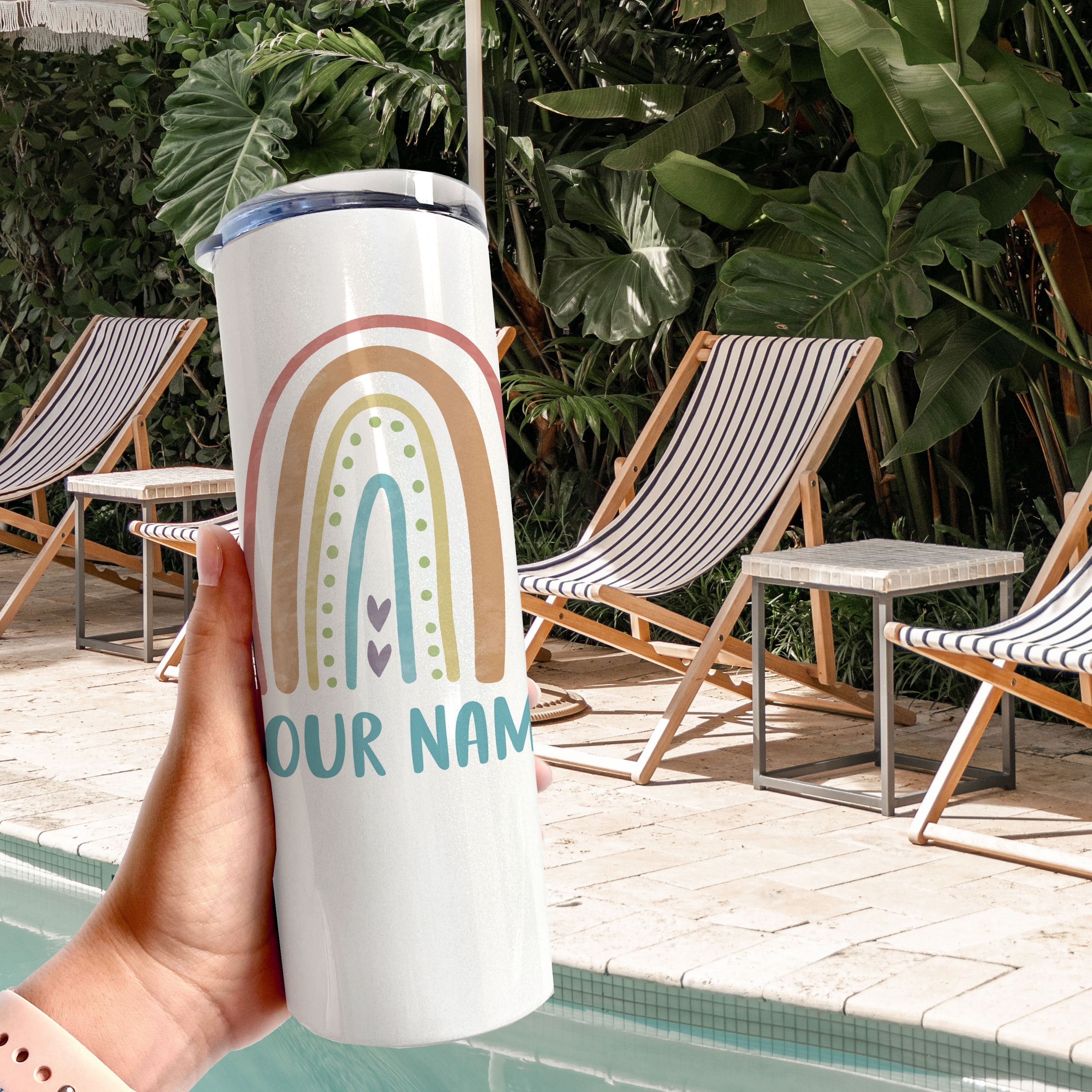 Trend Setters Original (Boho Rainbow - Personalized) 20 Oz Stainless Steel Travel Tumbler with Straw