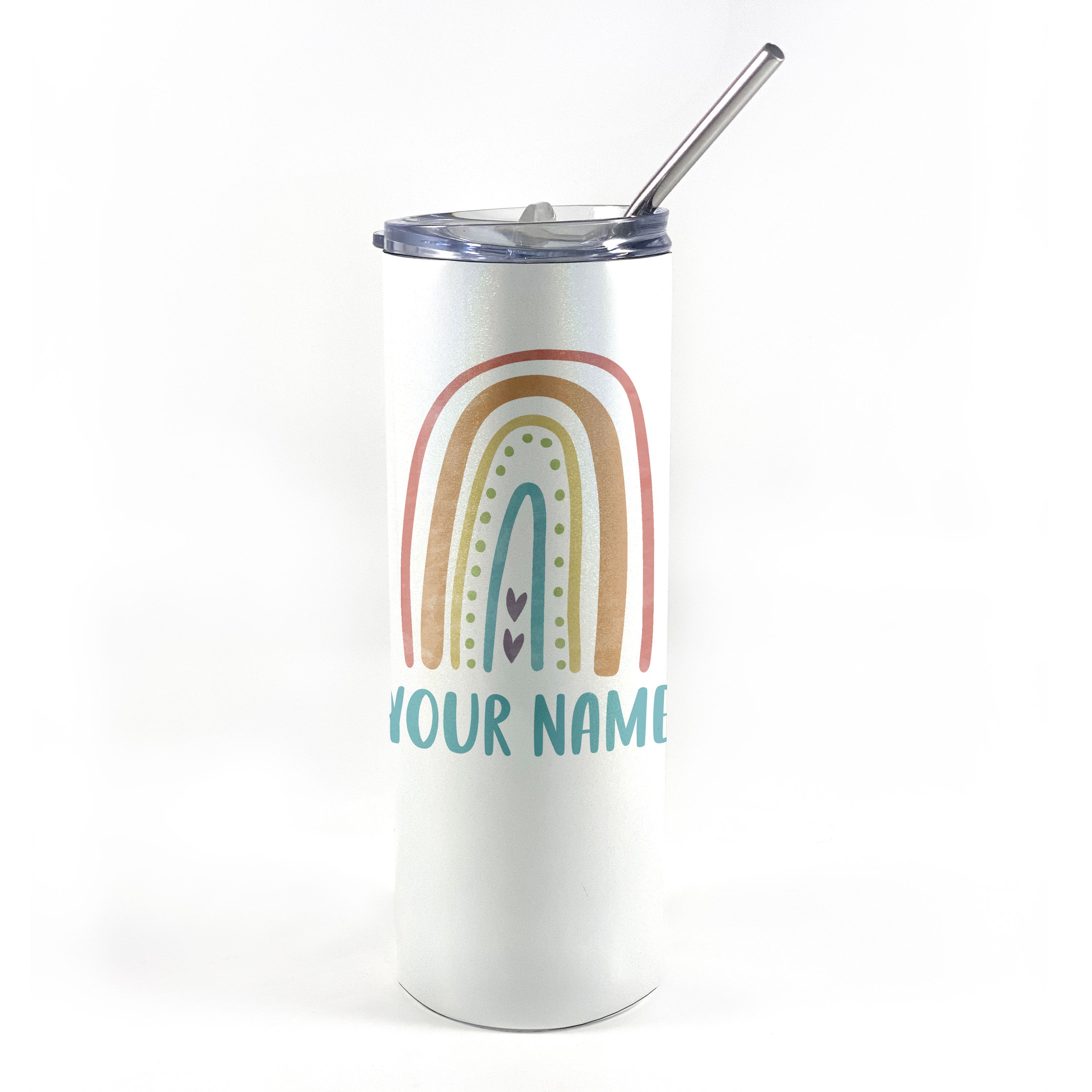Trend Setters Original (Boho Rainbow - Personalized) 20 Oz Stainless Steel Travel Tumbler with Straw
