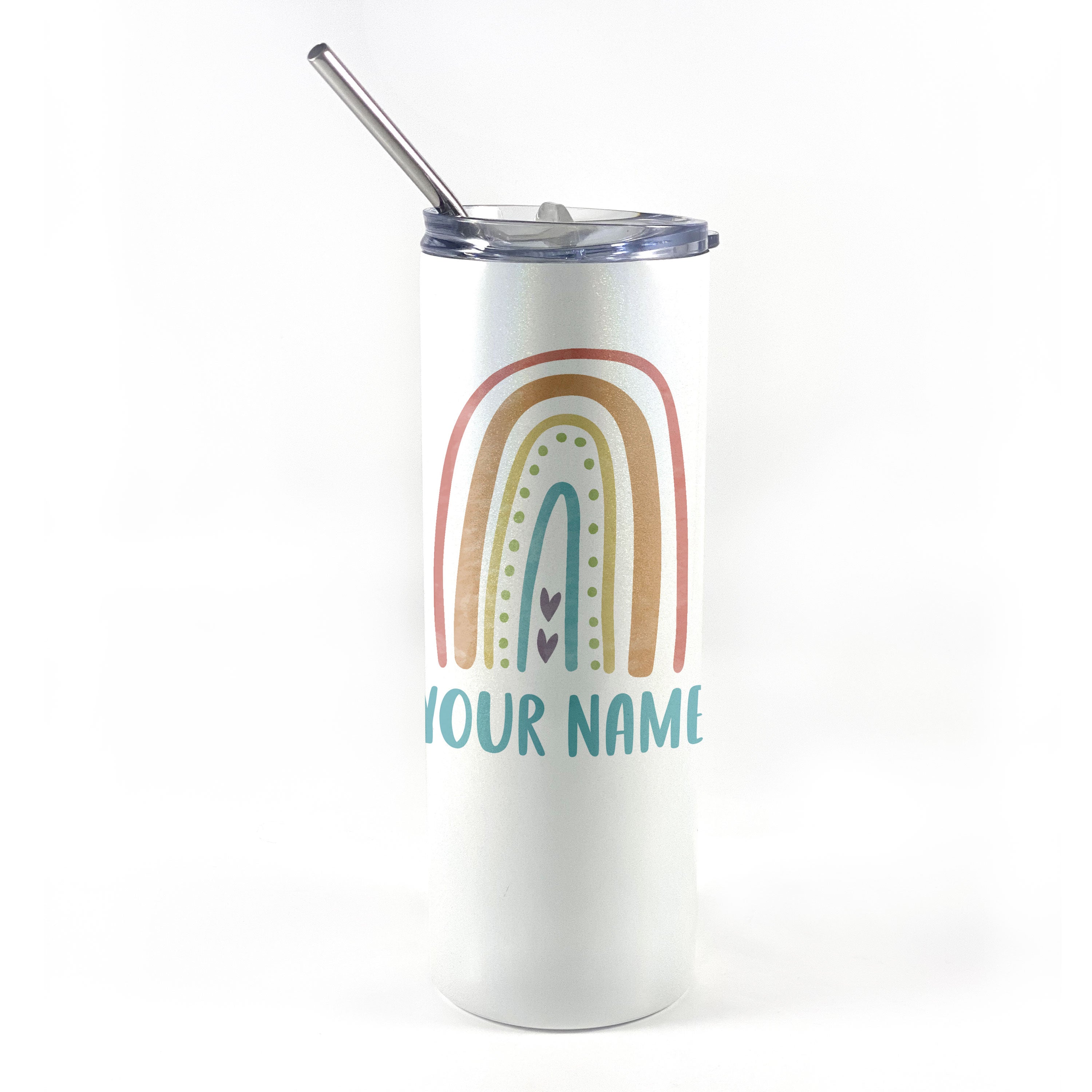 Trend Setters Original (Boho Rainbow - Personalized) 20 Oz Stainless Steel Travel Tumbler with Straw