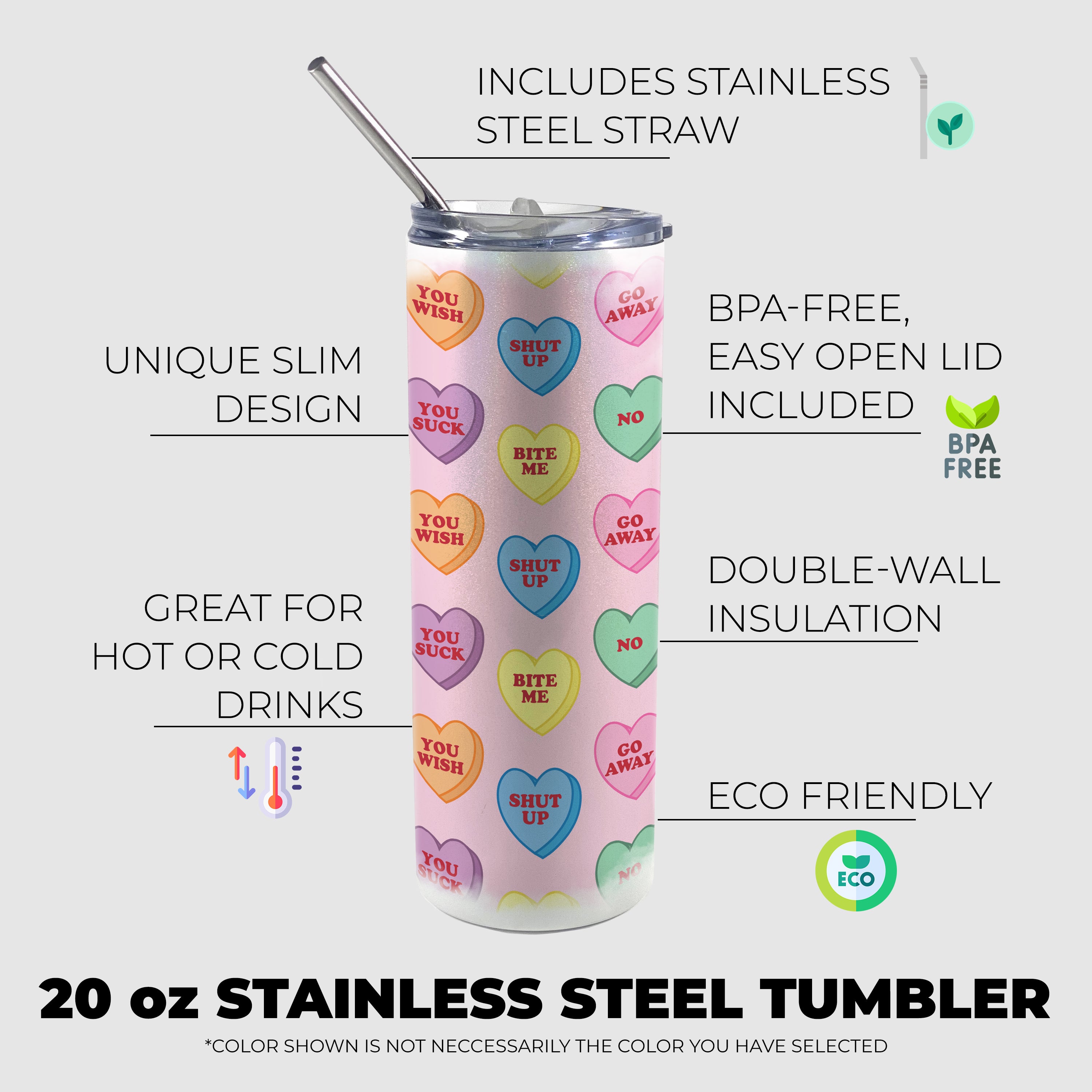 Valentines Day Collection (Anti-Valentine Hearts) 20 oz Stainless Steel Travel White Iridescent Tumbler with Straw SSTUMWHIS0147