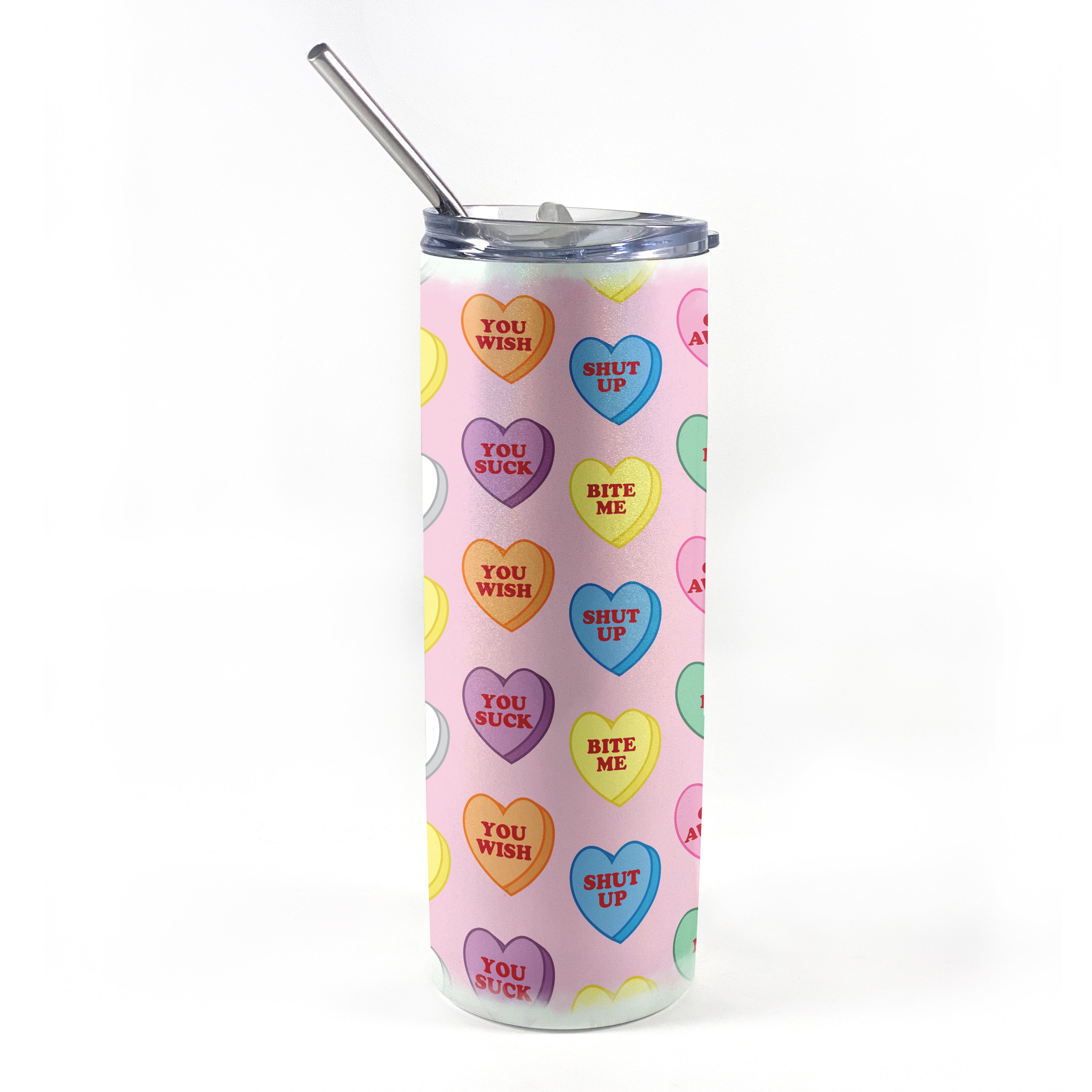 Valentines Day Collection (Anti-Valentine Hearts) 20 oz Stainless Steel Travel White Iridescent Tumbler with Straw SSTUMWHIS0147