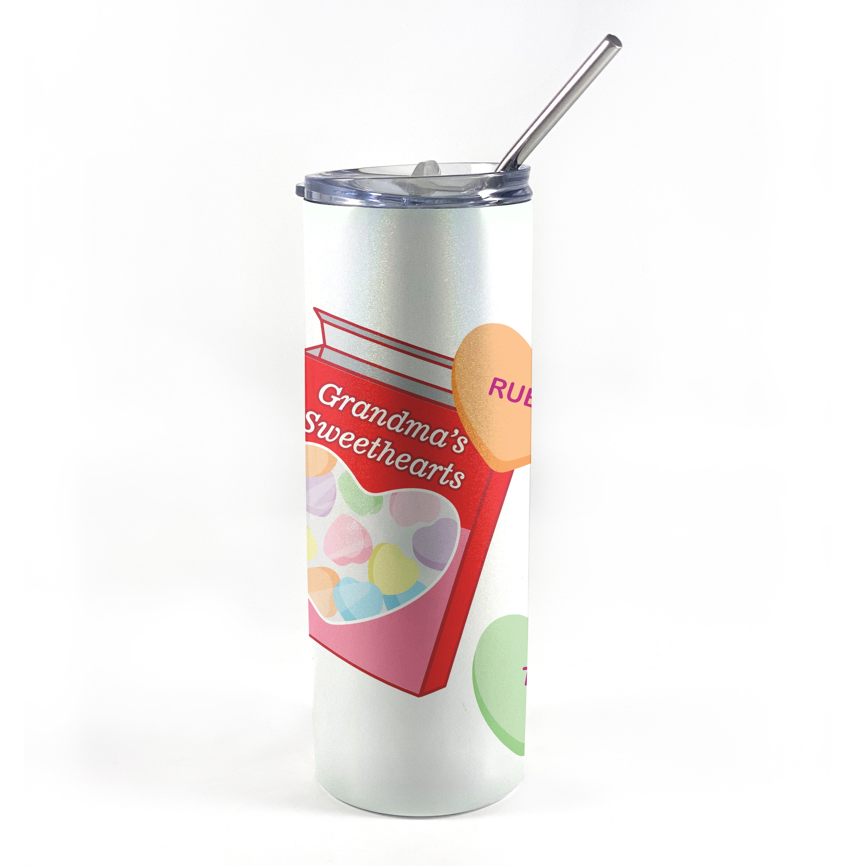 Family Collection (Grandma’s Sweethearts - Personalized) 20 oz Stainless Steel Travel White Iridescent Tumbler with Straw