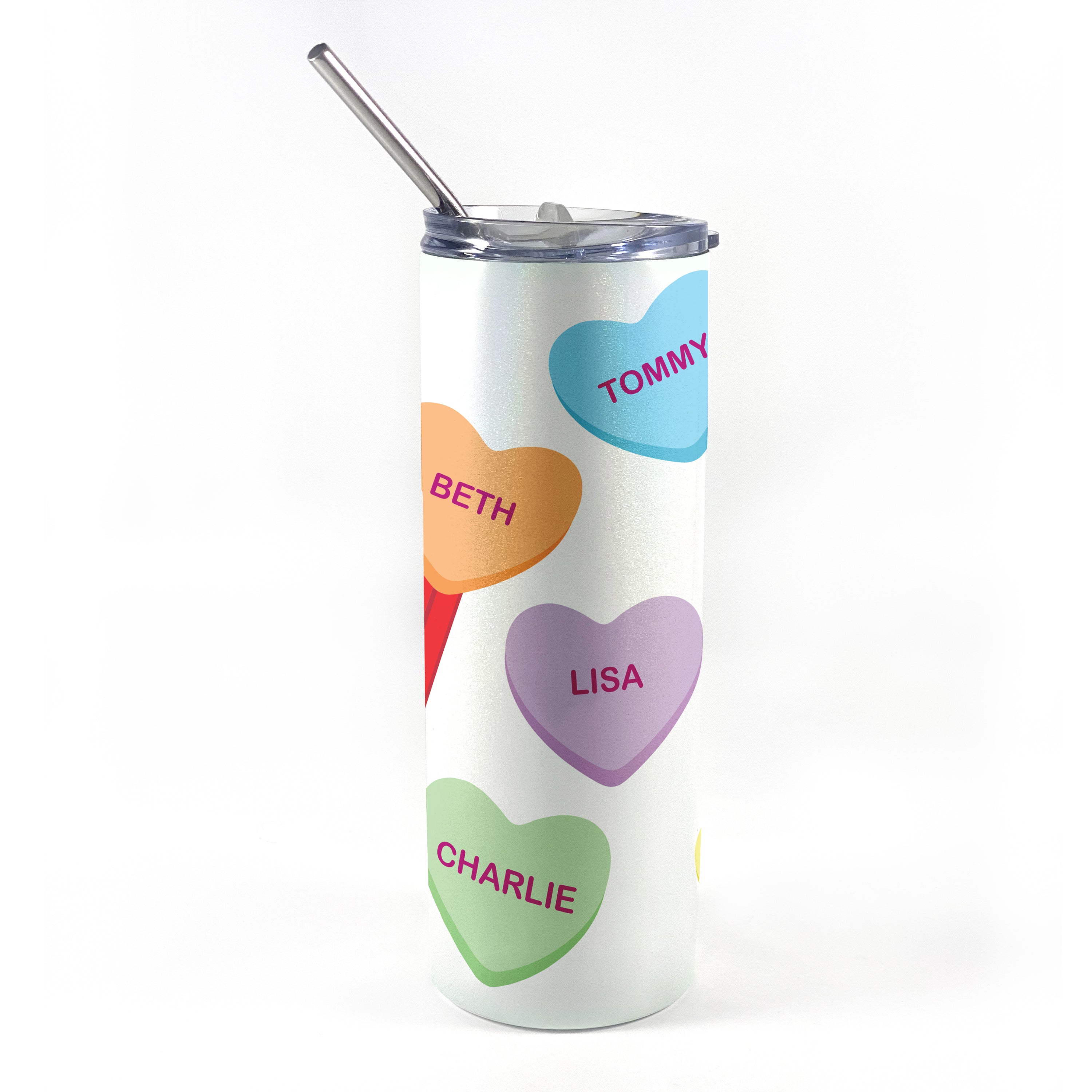 Family Collection (Grandma’s Sweethearts - Personalized) 20 oz Stainless Steel Travel White Iridescent Tumbler with Straw