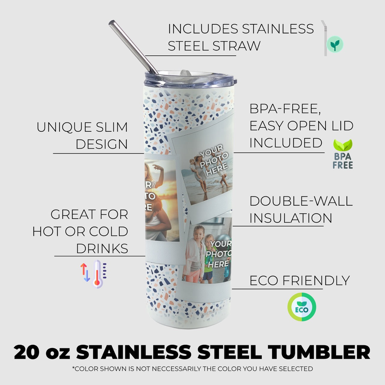 Trend Setters Original (Polaroid Picture) Personalized 20 oz Stainless Steel Travel White Tumbler with Straw SSTUMWU0153