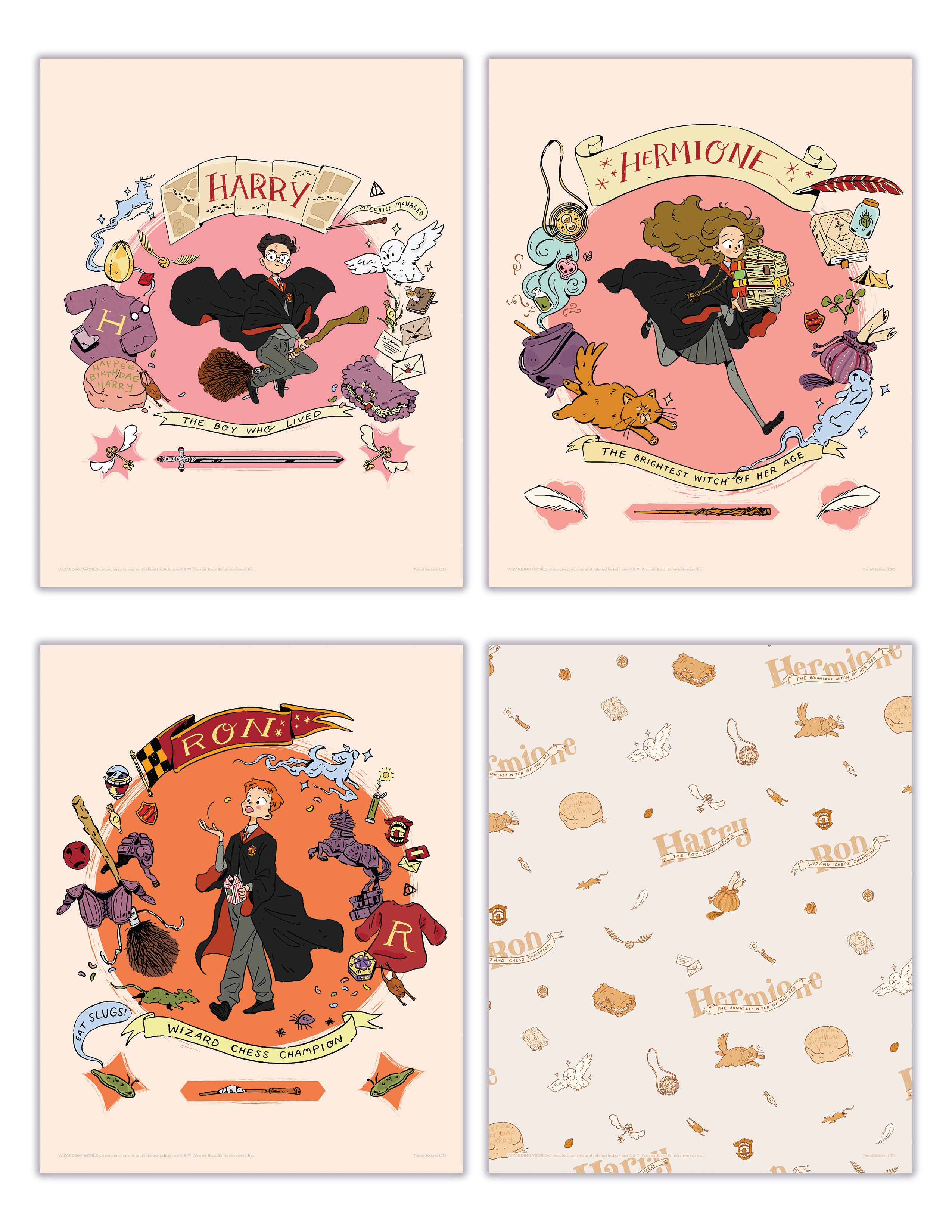 Harry Potter (Wizard Academia Characters) TrendyPrint Wall Art Set of Four TP08100072