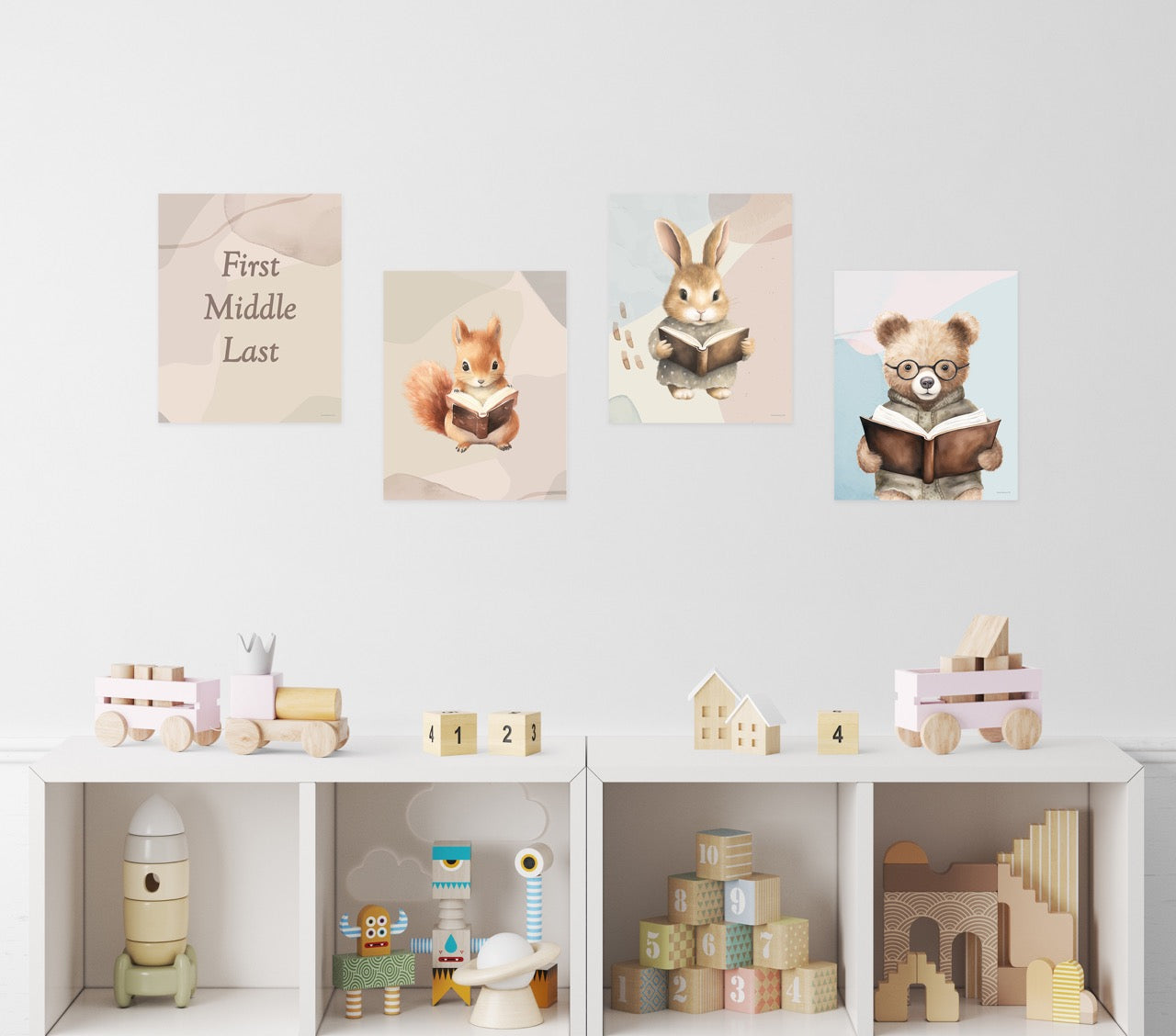 Trend Setters Original (Reading Animals - Personalized) TrendyPrint™ Wall Art Set of Four TP08100136