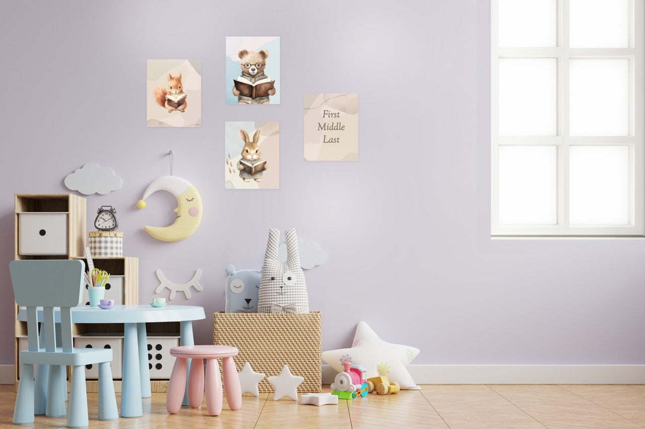 Trend Setters Original (Reading Animals - Personalized) TrendyPrint™ Wall Art Set of Four TP08100136