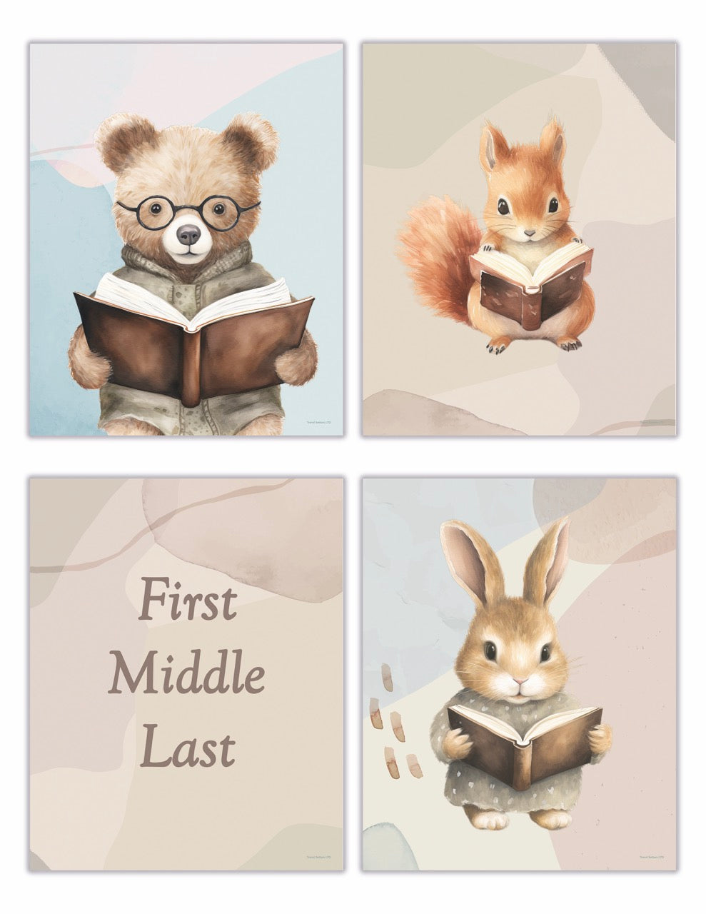 Trend Setters Original (Reading Animals - Personalized) TrendyPrint™ Wall Art Set of Four TP08100136