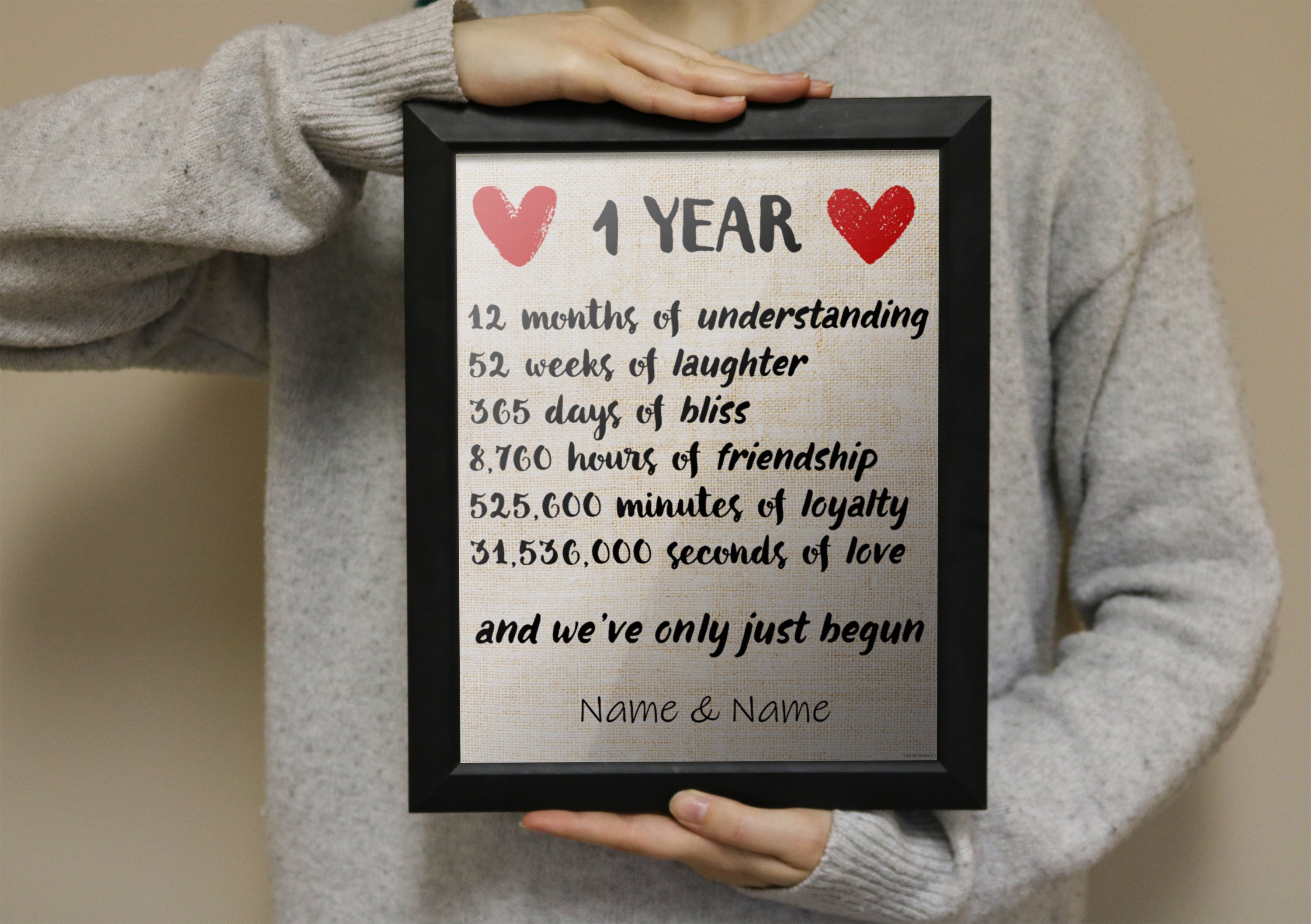 Couples Collection (One Year Anniversary - Personalized) Framed TrendyPrint™ Wall Art