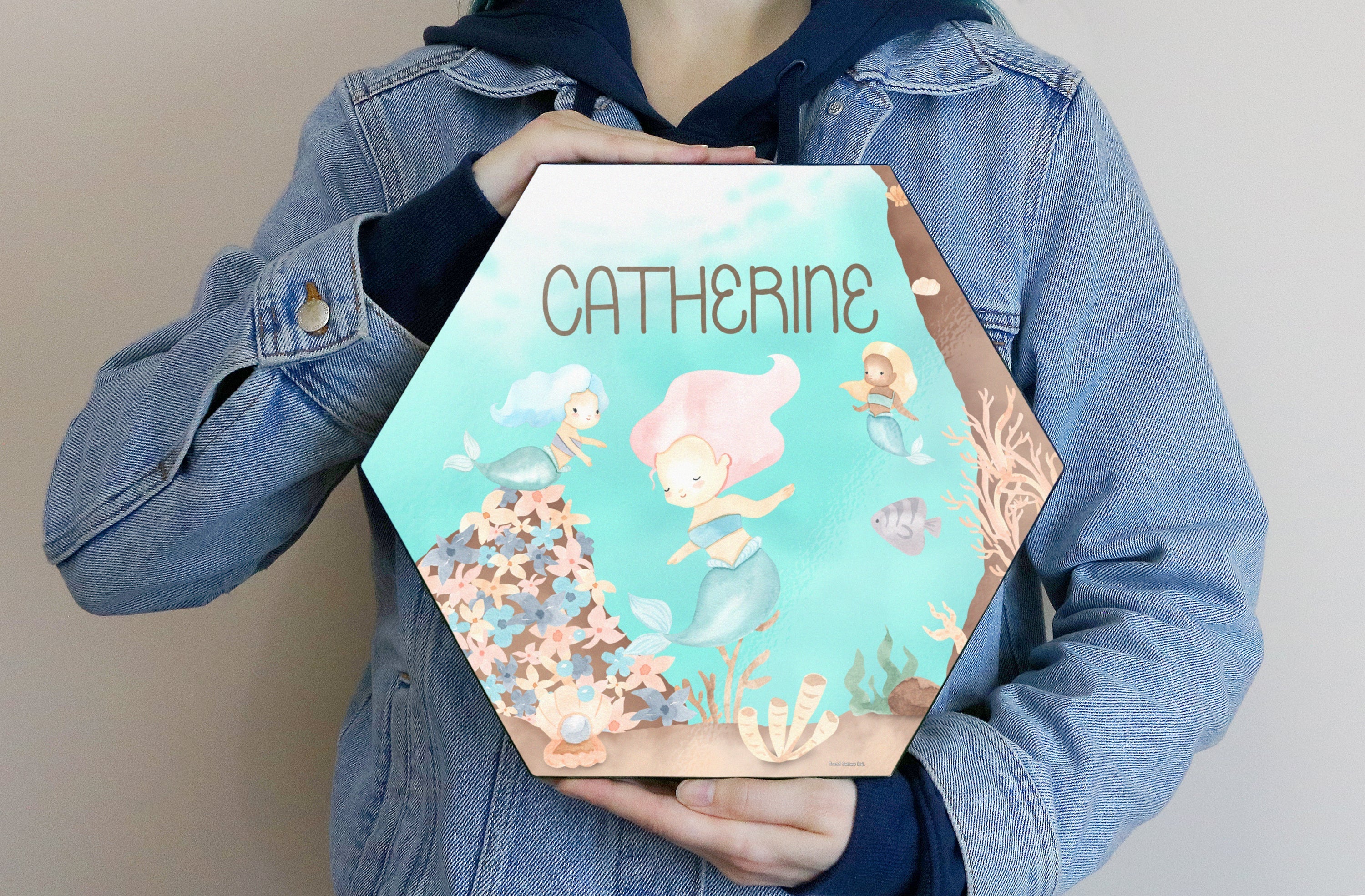 Kids Collection (Mermaid Nursery - Personalized) Hexagon KNEXAGON™ Wood Print