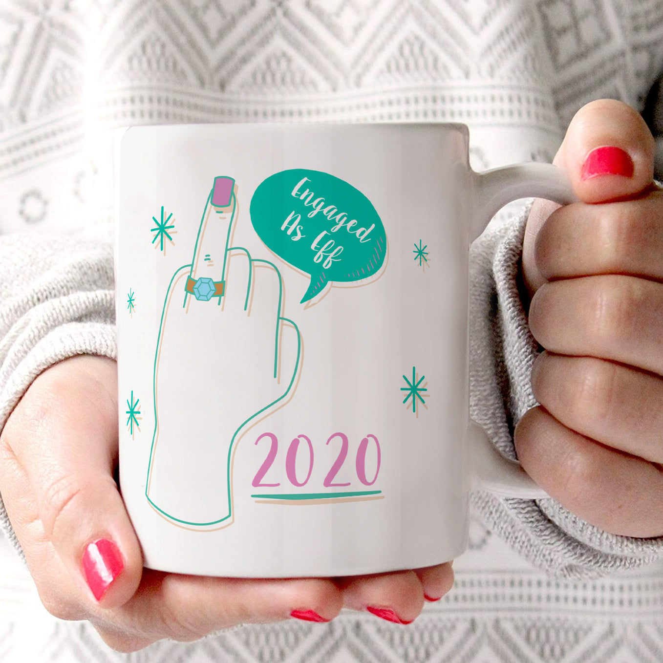 Engagement Collection (Engaged As Eff – Personalize with Year) 11 oz White Ceramic Mug