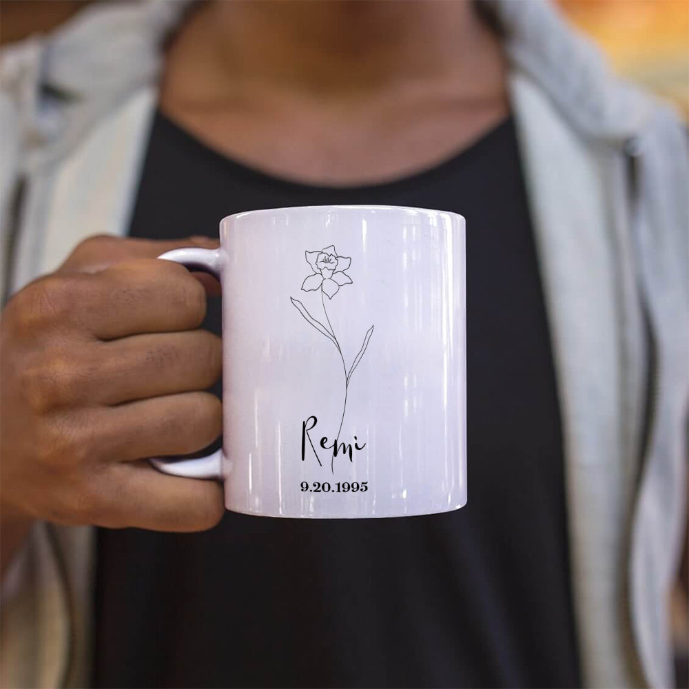 Birthday Collection (Birth Month Flower - Personalized) White Ceramic Mug